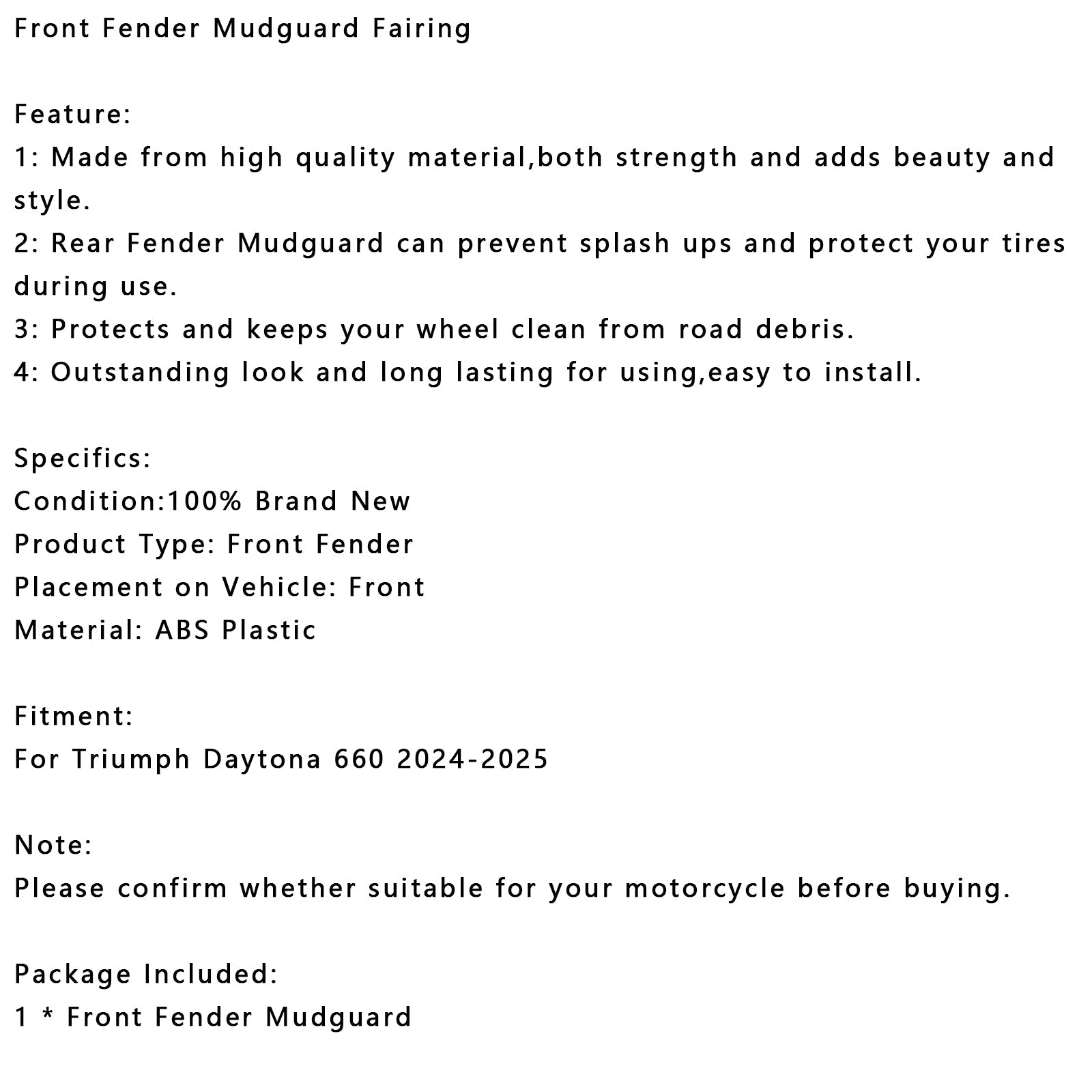 2024-2025 Daytona 660 Front Fender Mudguard Fairing Cowl