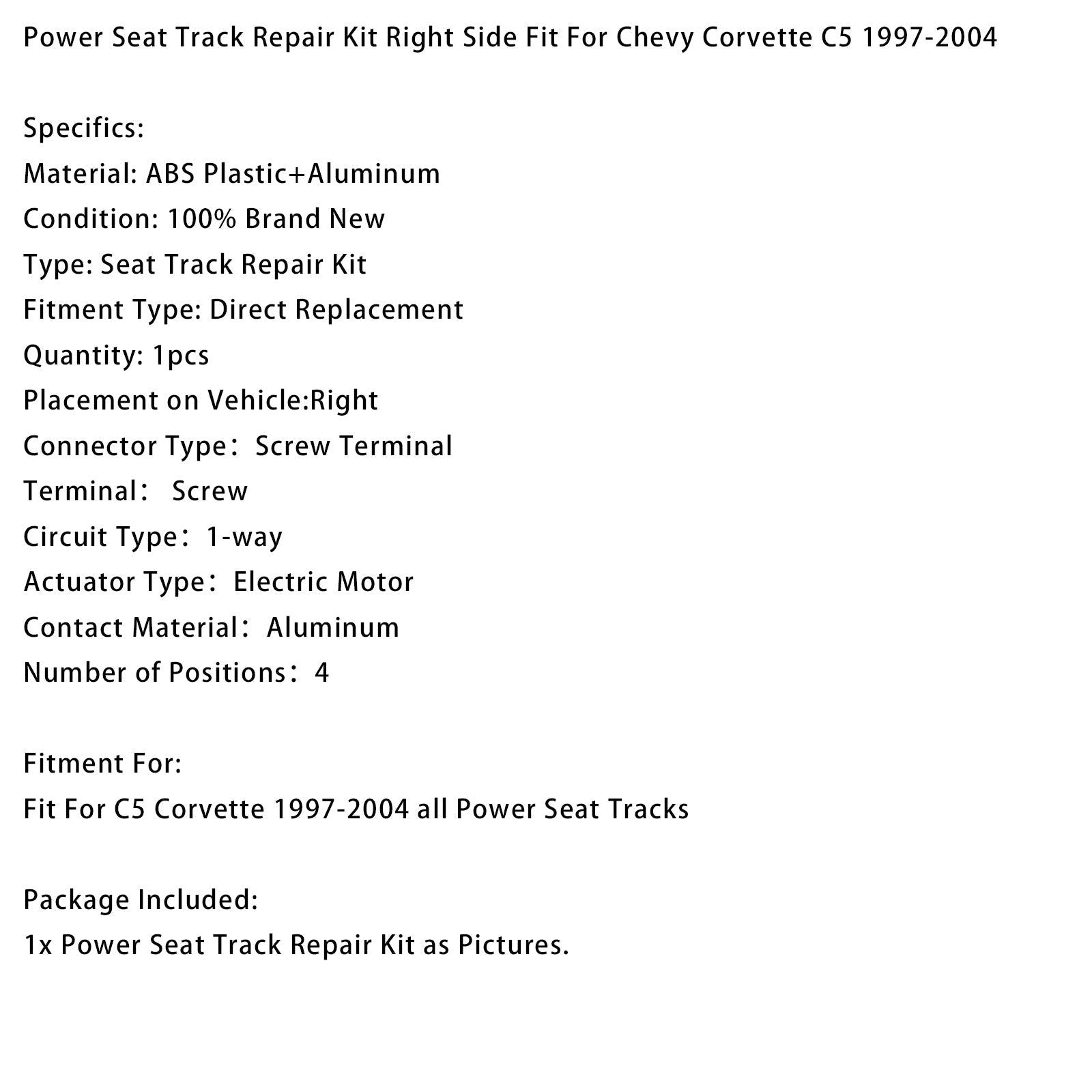 1997-2004 Chevy Corvette C5 Power Seat Track Repair Kit Right Side