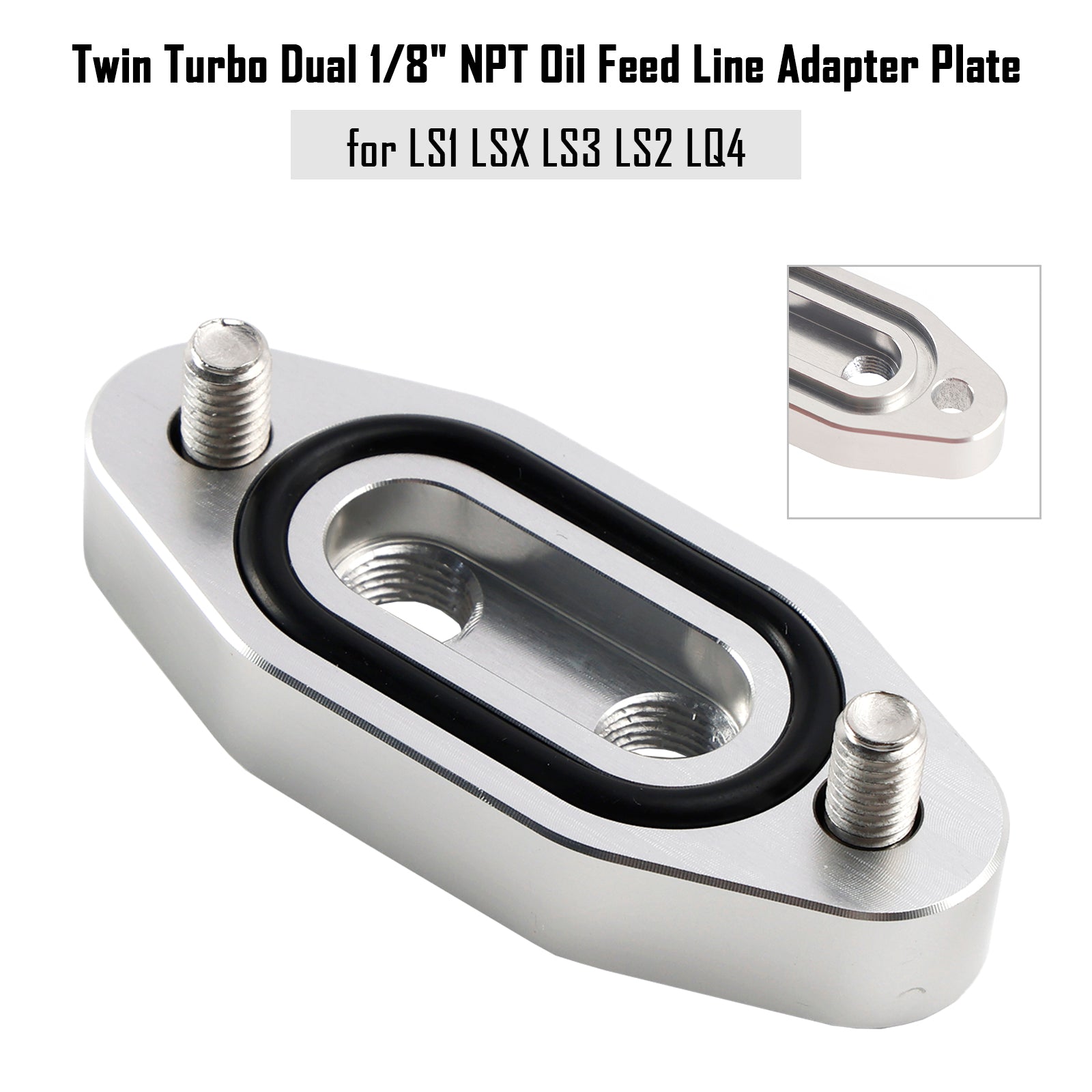 Twin Turbo Dual 1/8" NPT Oil Feed Line Adapter Plate for LS1 LSX LS3 LS2 LQ4