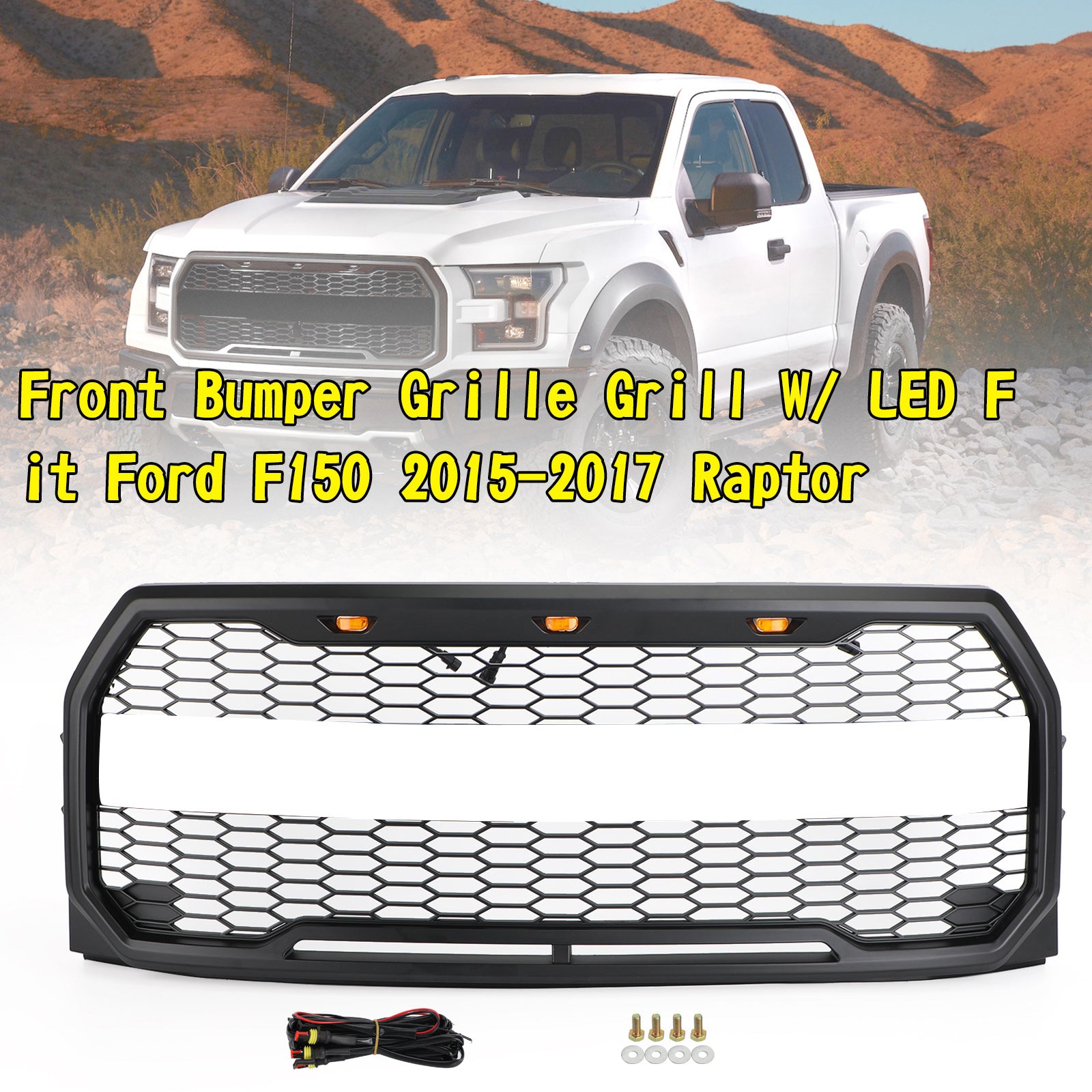 Parrilla de parachoques delantero ABS de repuesto con LED compatible con Ford F150 2015-2017 Raptor