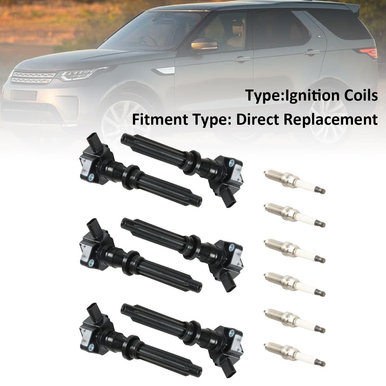6 Ignition Coils Spark Plugs For Land Rover Range Rover Sport V6 3.0L GAS 2014-2018 UF730