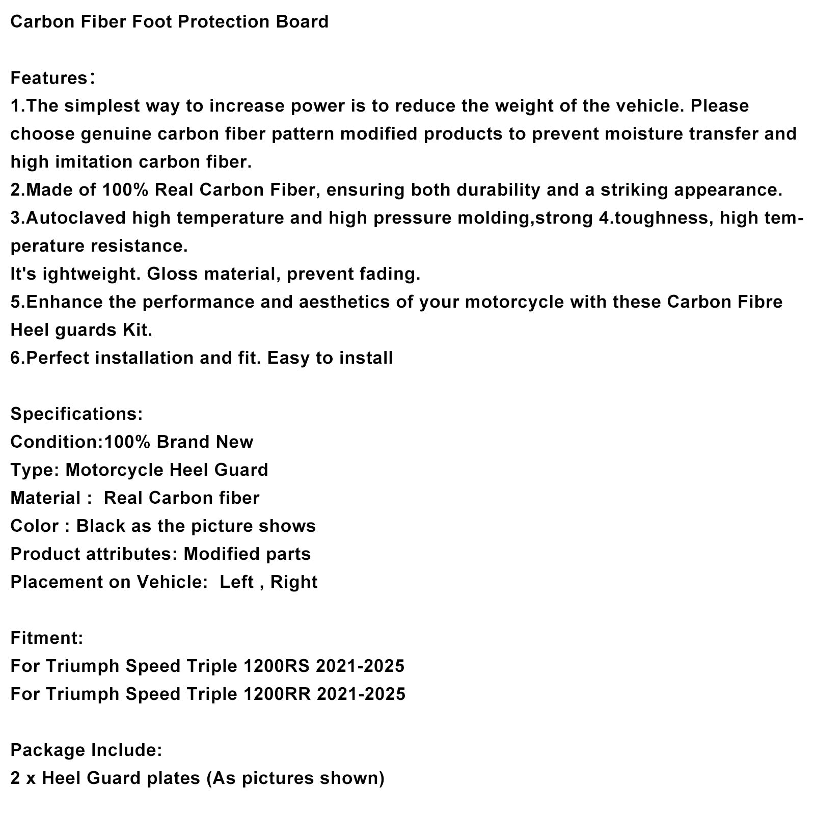 Real Carbon Fiber Foot Board For Speed Triple 1200 RS/RR 2021-2025