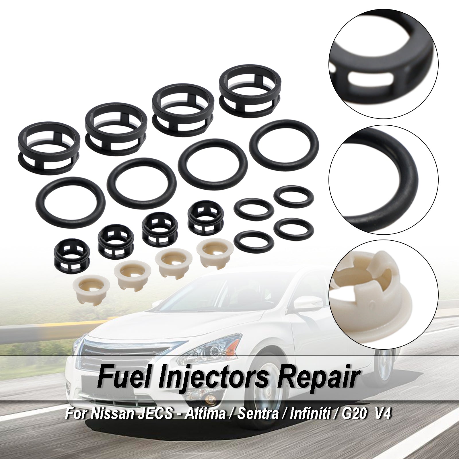 4PCS Side Feed Fuel Injector Repair Kit Filters Seals O-Rings Pintle Caps