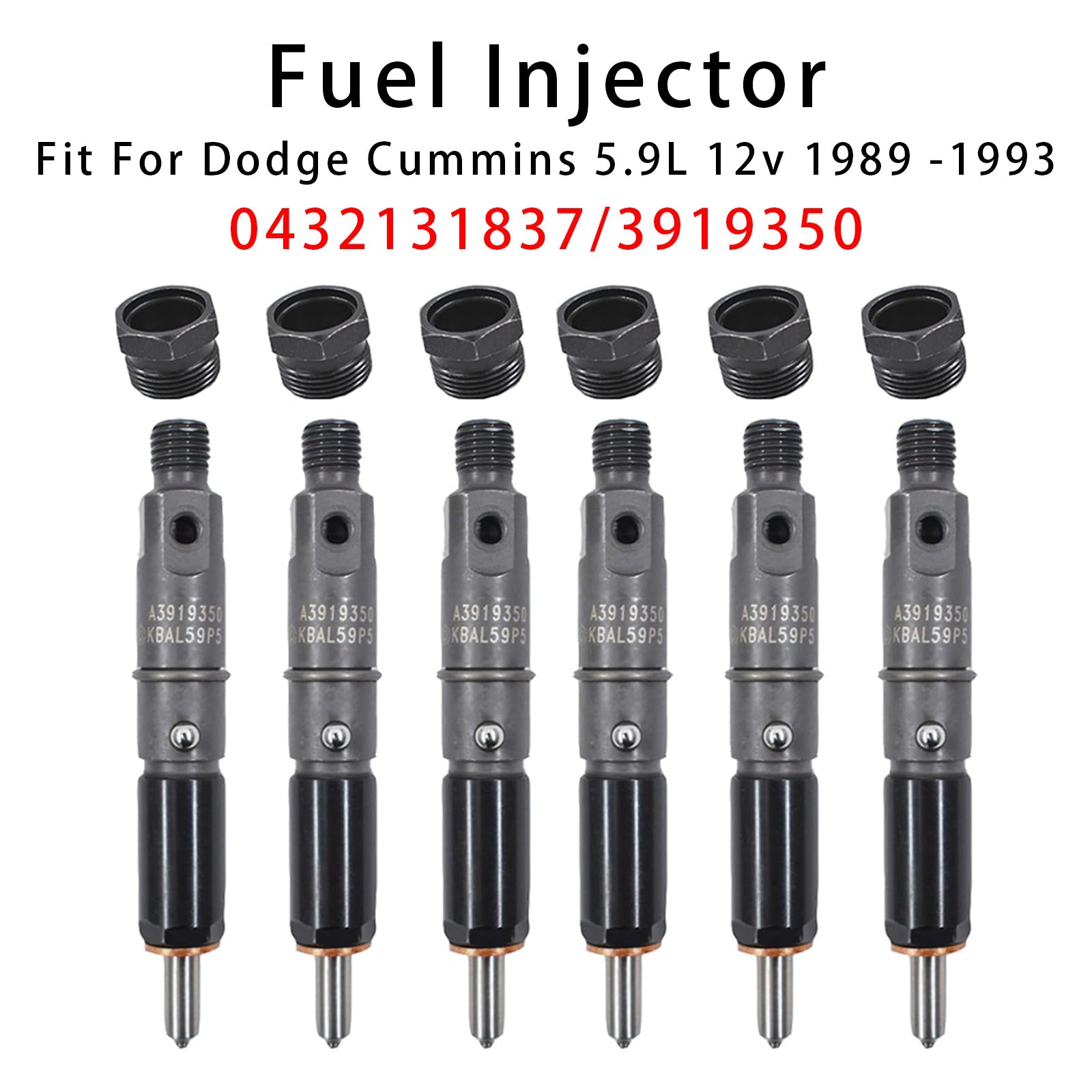 1989-2993 Dodge D250 D350 Cummins 5.9L 12V 6Pcs Fuel Injector 0432131837 3919350