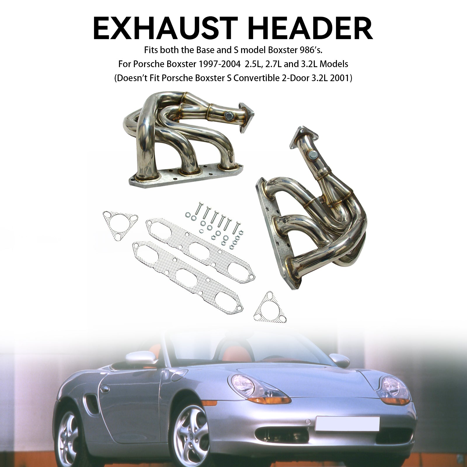 Stainless Steel Exhaust Manifold Fit Porsche Boxster 986 2.5L & 2.7L 1997-2004