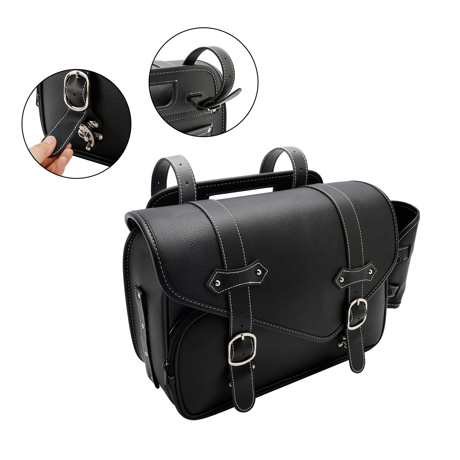 Tail Bag Pu  Side Saddlebag Tail Bag Luggage Pouch Storage Black For Motorbike