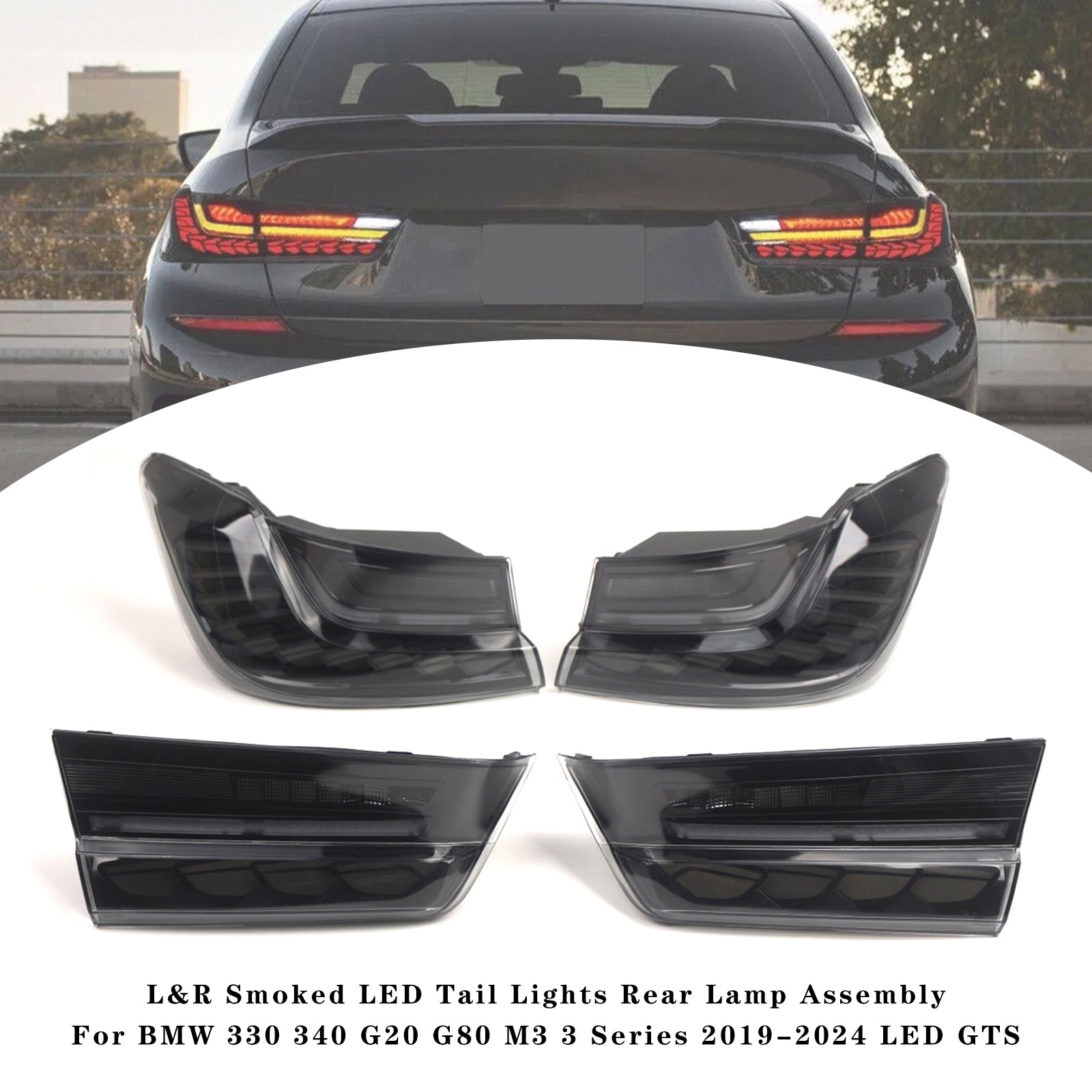 2019-2024 BMW 3 Series G20 G28 G80 M3  L&R Smoked LED Tail Lights Rear Lamp Assembly