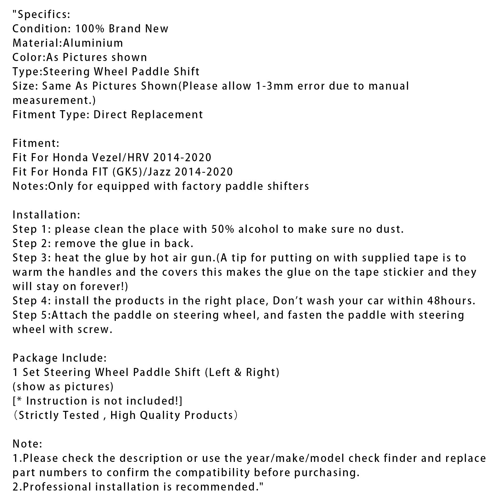 Steering Wheel Paddle Shifter Extension For Honda FIT VEZEL HRV Aluminium