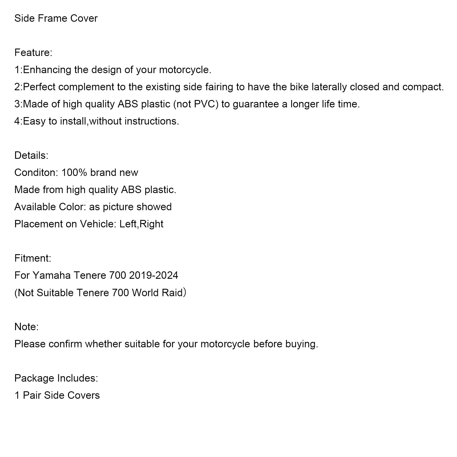 Side Frame Panel Protector Fairings Cover For Yamaha Tenere 700 2019-2024