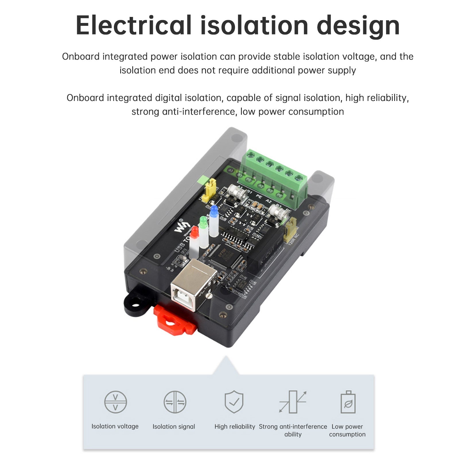 Industrial Isolated USB to 2-Way RS485 Serial Port Converter Rail Installation