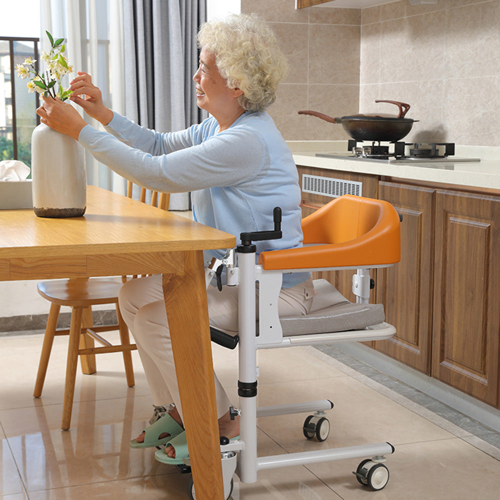 Silla para pacientes Silla de ruedas con elevación transferida y asiento dividido en 180° y cuña de 440 lb