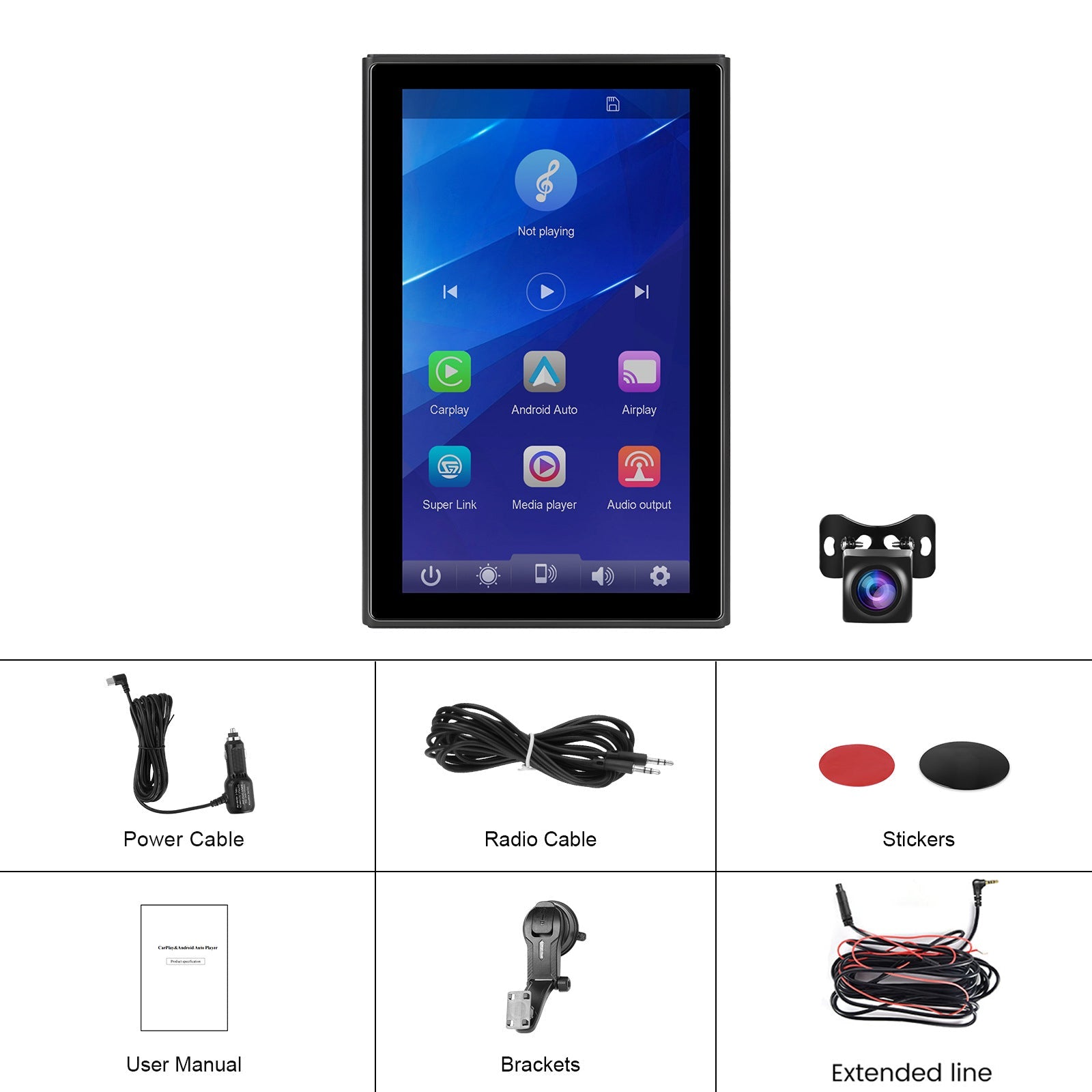 7-inch Full Touch Screen Apple CarPlay Horizontal Vertical Switching 12 LED Camera