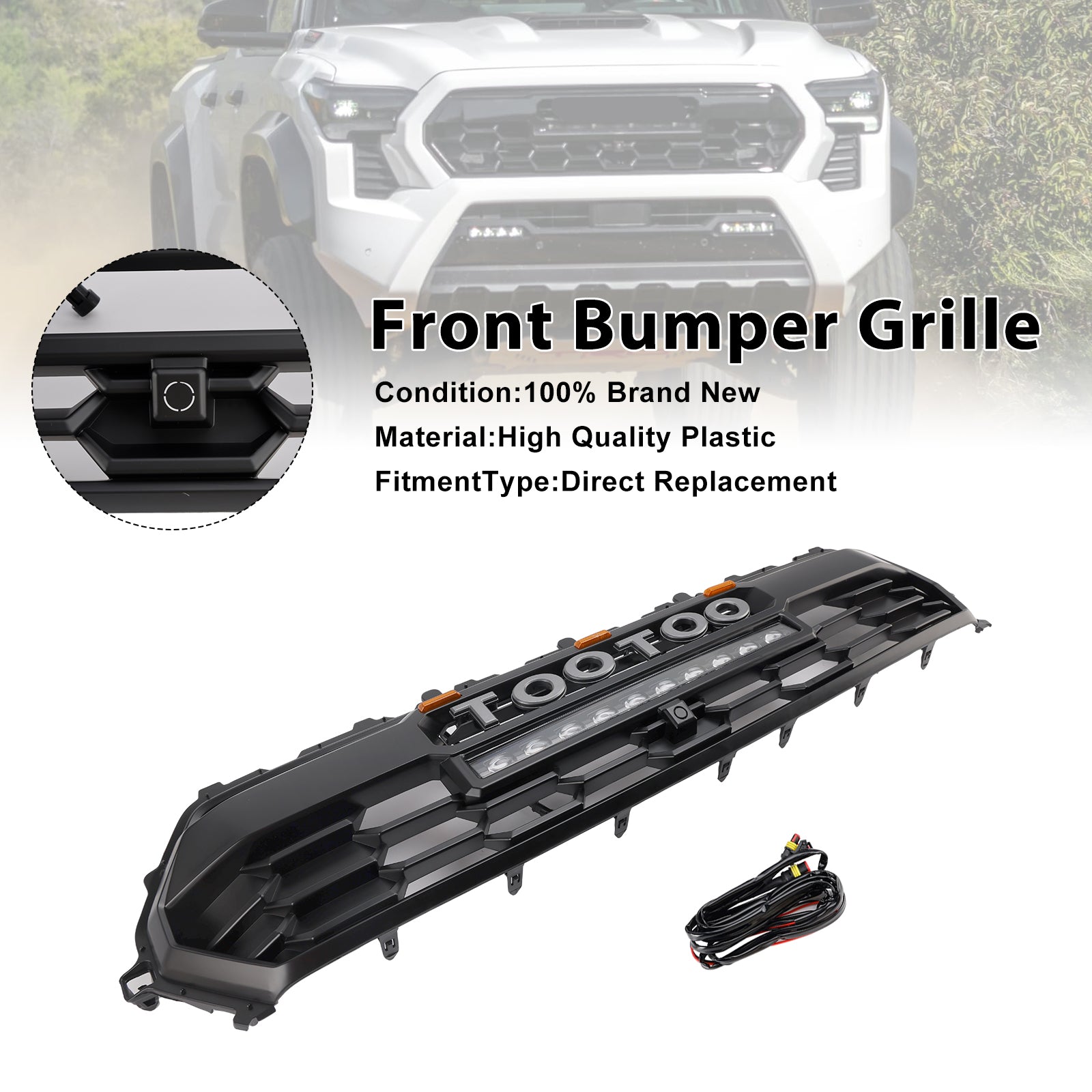 2024+ Toyota Tacoma With Led & Light Bar Black Front Bumper Grill Grille