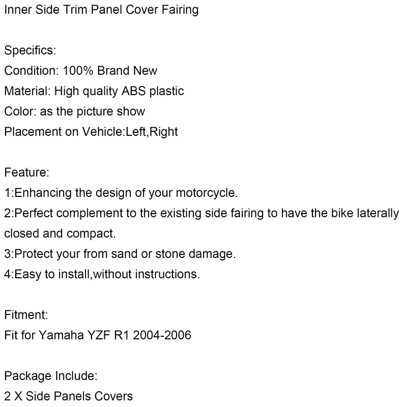 Inner Side Trim Panel Cover Fairing Cowl for Yamaha YZF R1 2004-2006