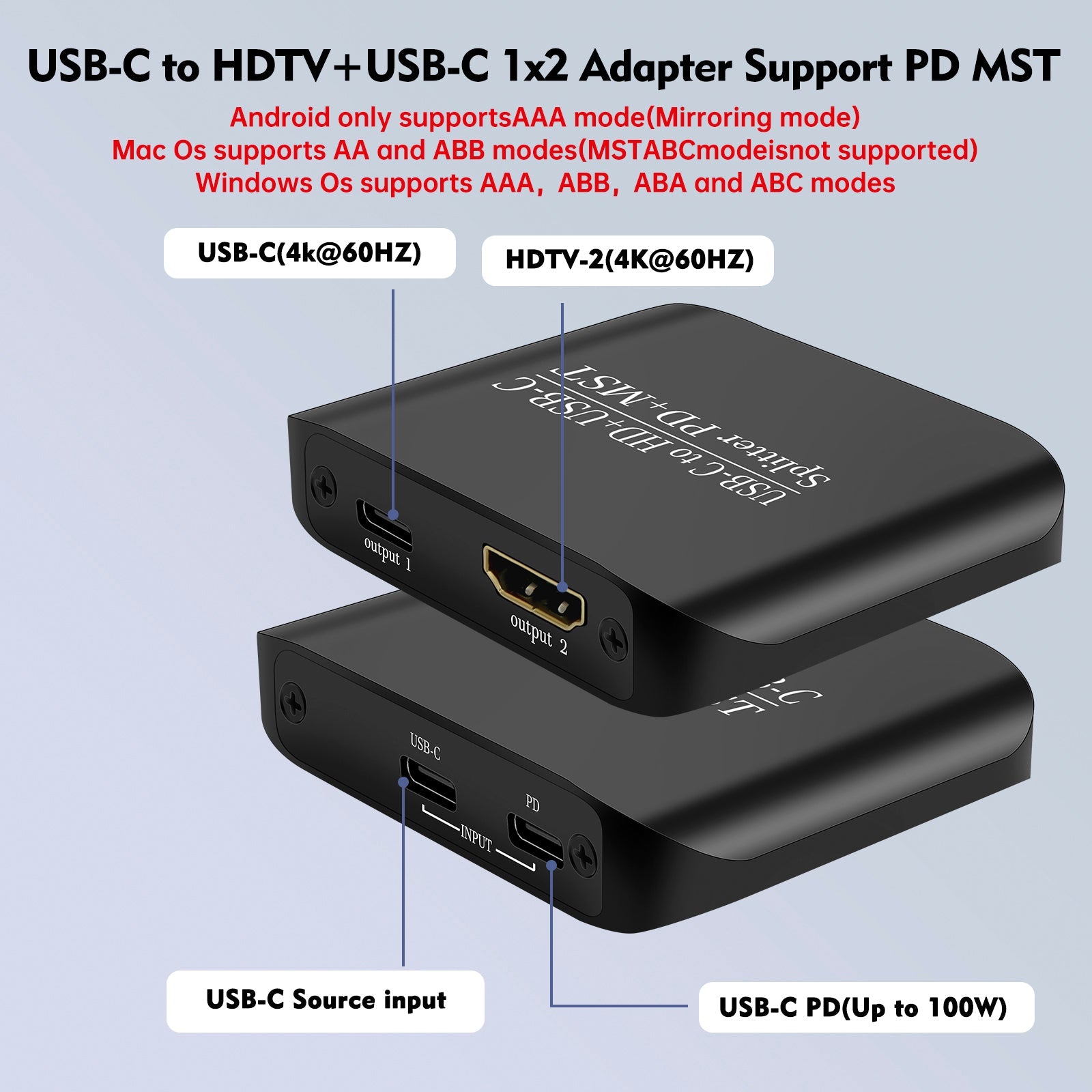 4K60TYPE-C to HDMI+TYPE-C Adapter Different Same Display Power Supply Splitter