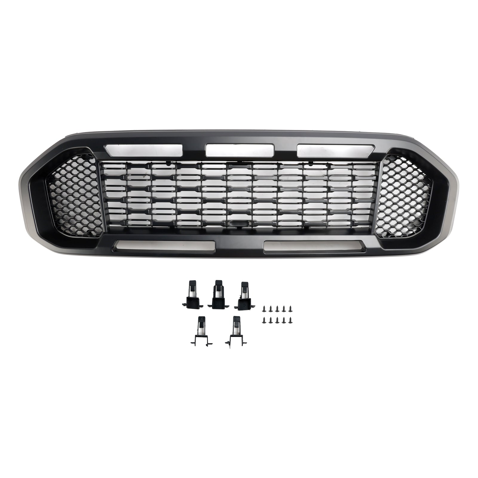 Black Front Bumper Grill Grille Fit Ford Ranger T8 2019-2023 W/LED Light
