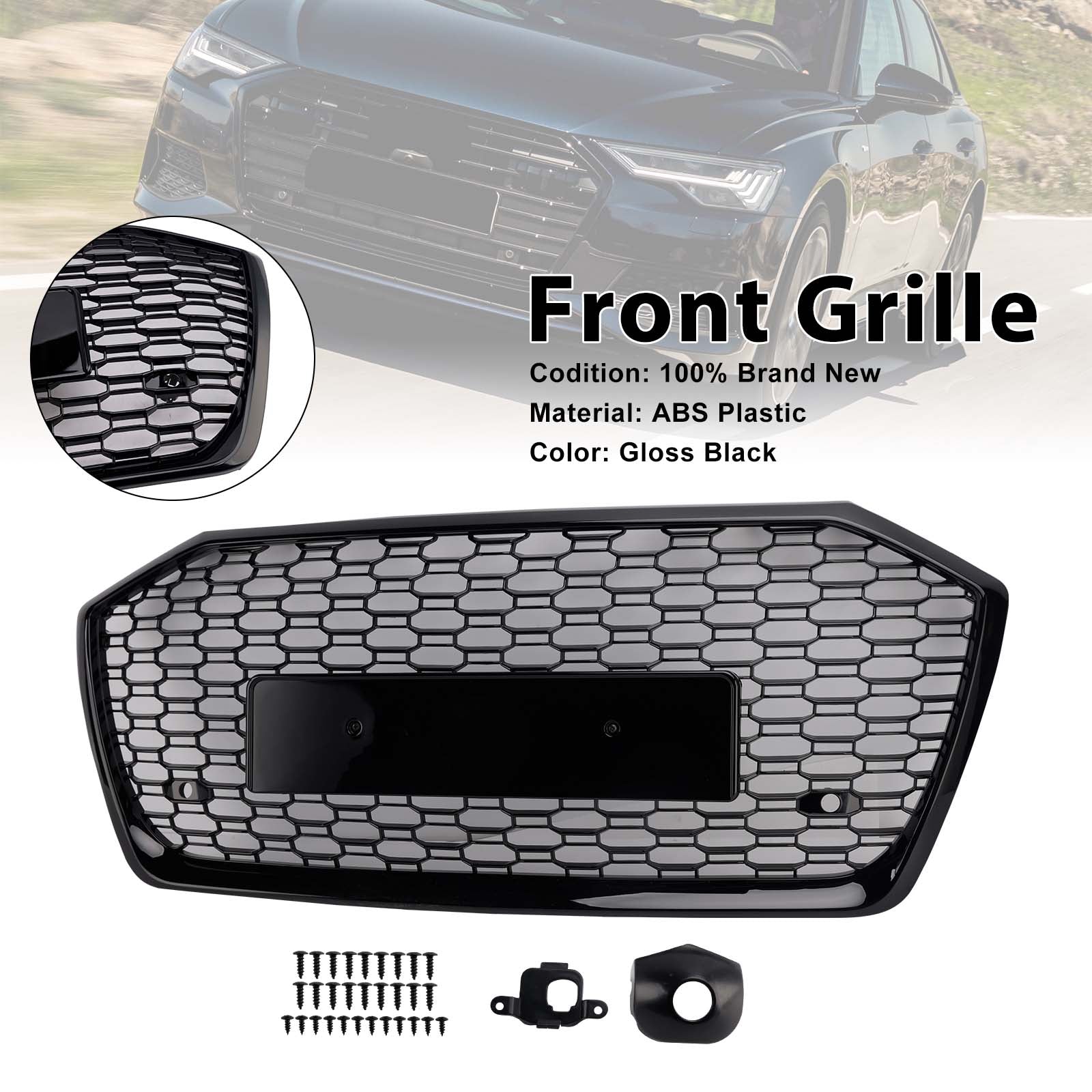 2019-2023 Fit Audi A6 S6 W//O ACC RS6 Style Honeycomb Mesh Front Grille Grill
