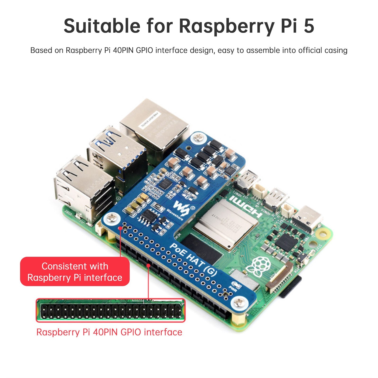 Raspberry Pi 5 Ethernet Expansion Board PoE Power Supply Module 802.3af/at