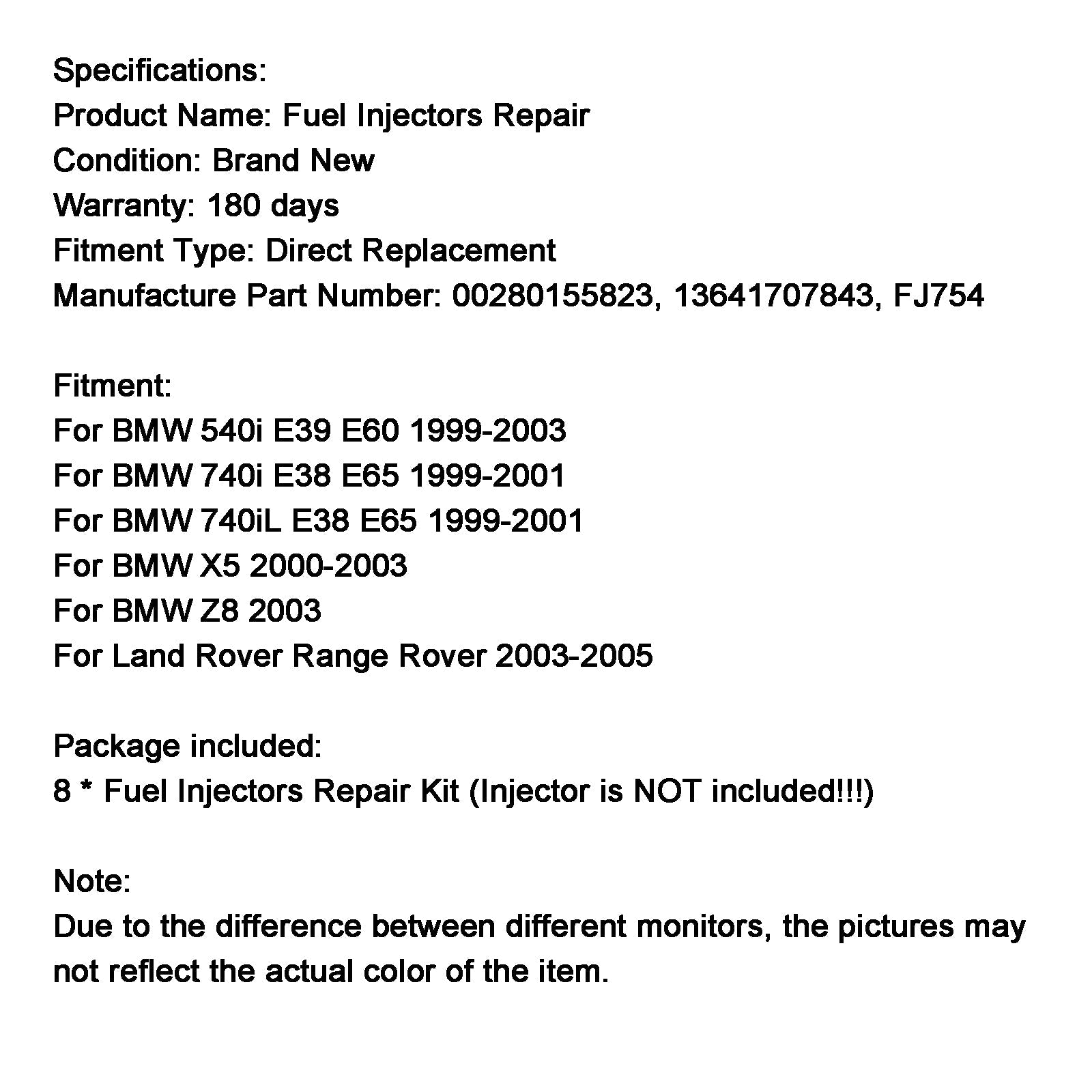 Fuel Injector Repair Seal Kit 0280155823 Fit BMW 540i 740i 740iL V8 FJ754