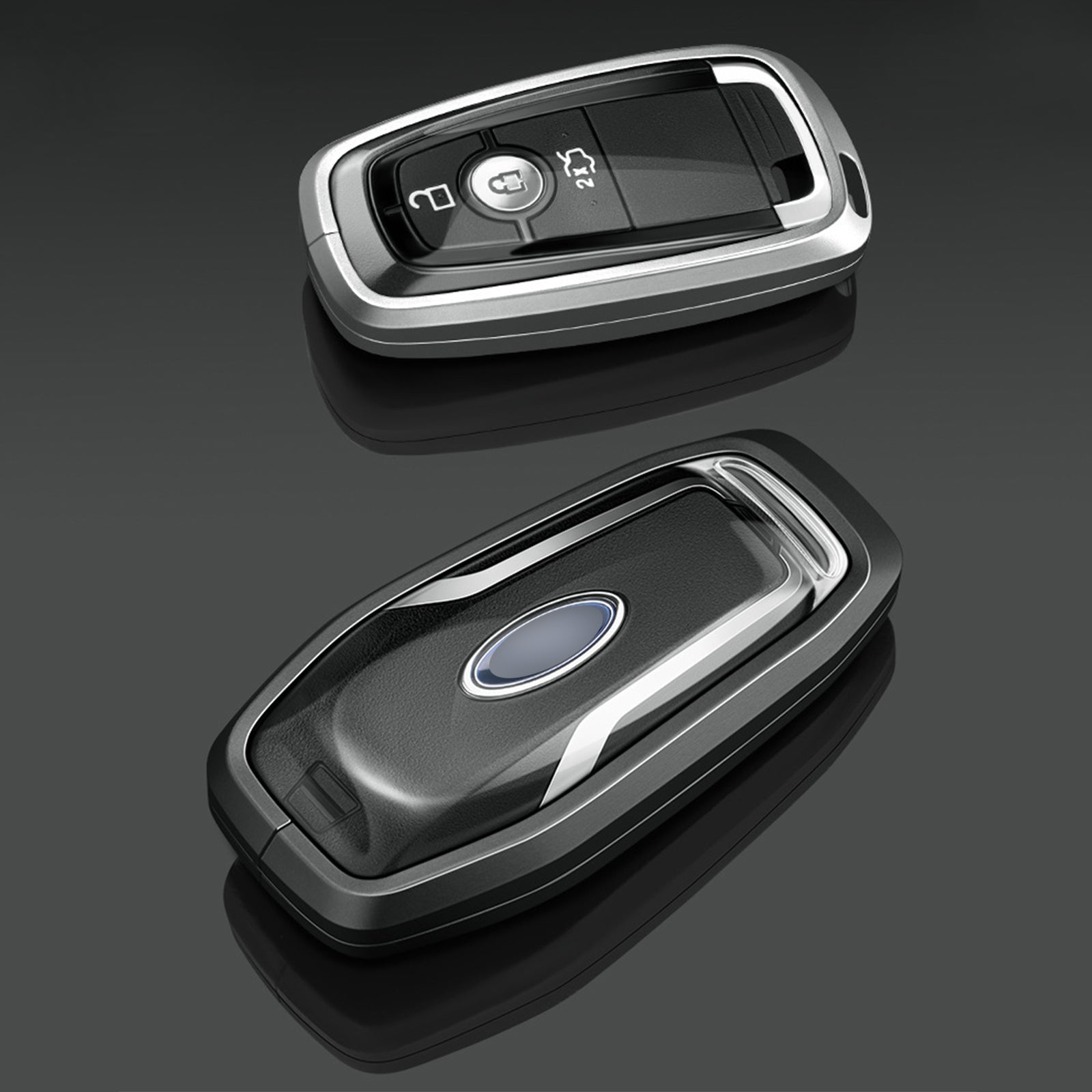 Aluminum Alloy TPU Silvery Car Key Case Cover With Buckle For Ford