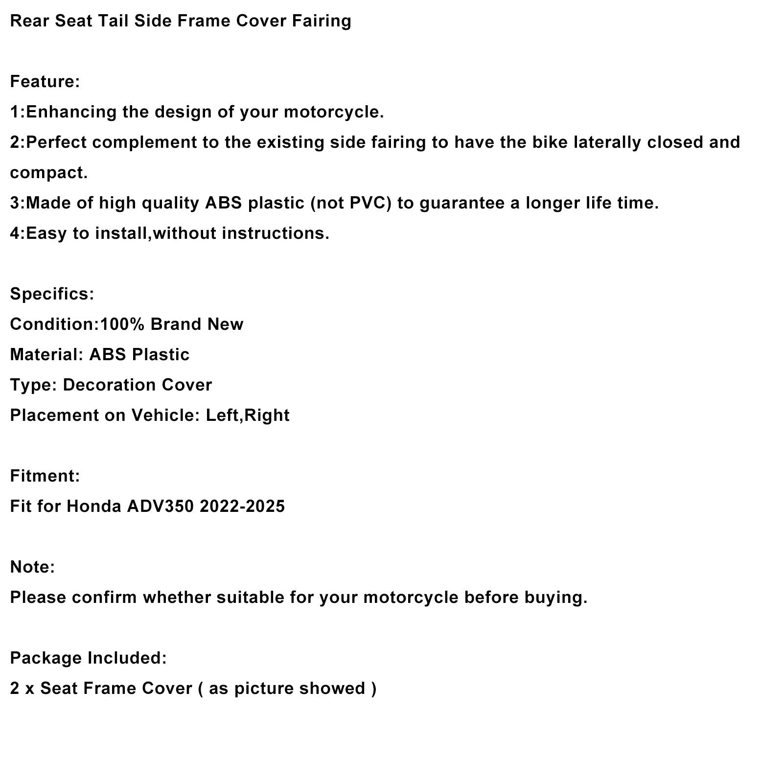 2022-2025 Honda ADV 350 Rear Seat Tail Side Frame Cover Fairing