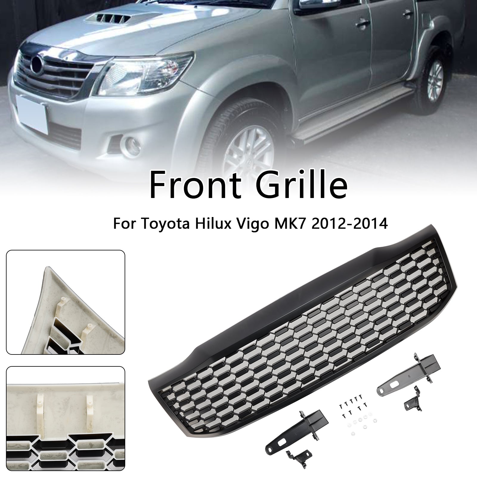 Matt Black Front Bumper Grill Grille Fit Toyota Hilux Vigo MK7 2012-2014
