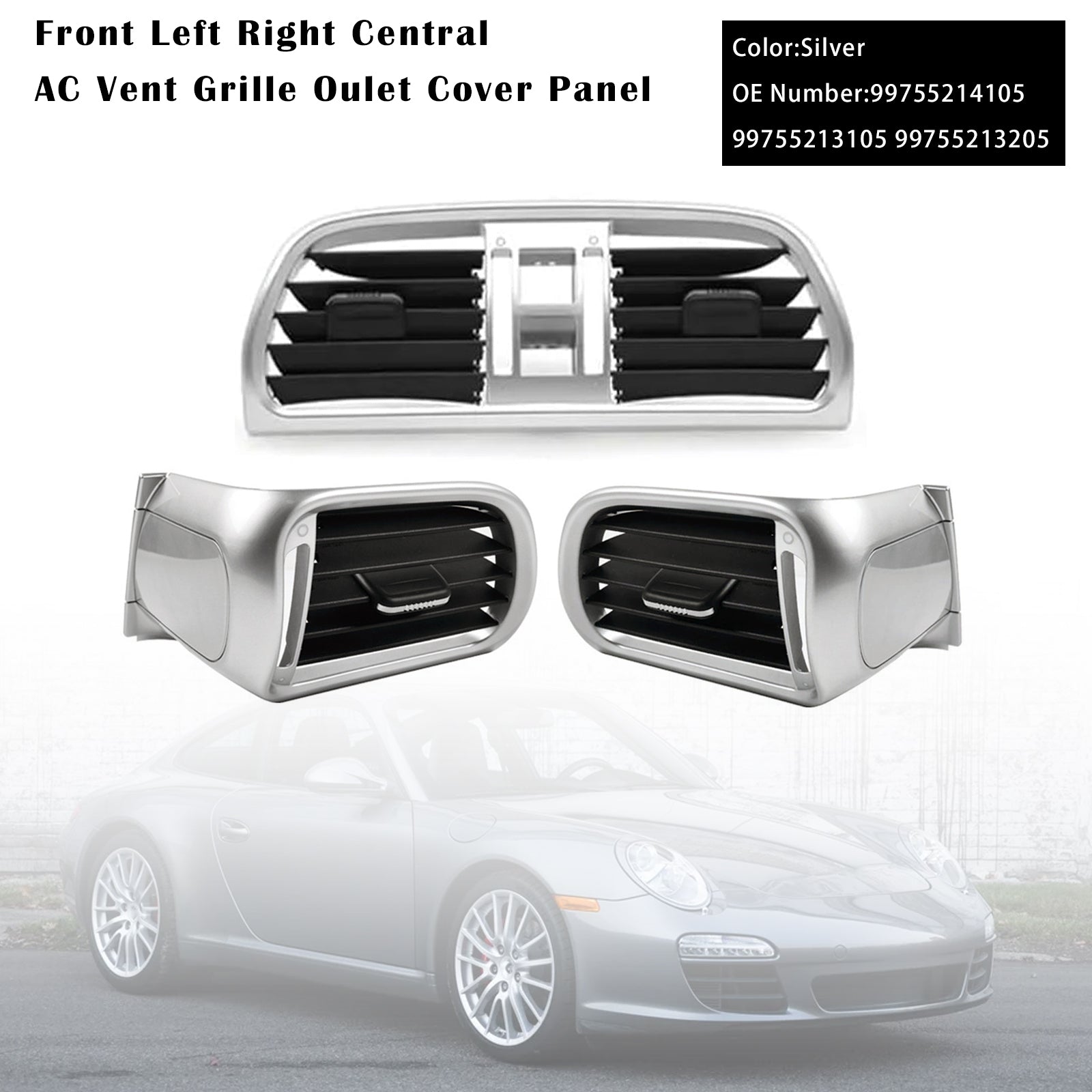 2004-2012 Porsche GT2 GT3 997 Left Right Central AC Vent Cover Silver 99755214105 99755213105 99755213205