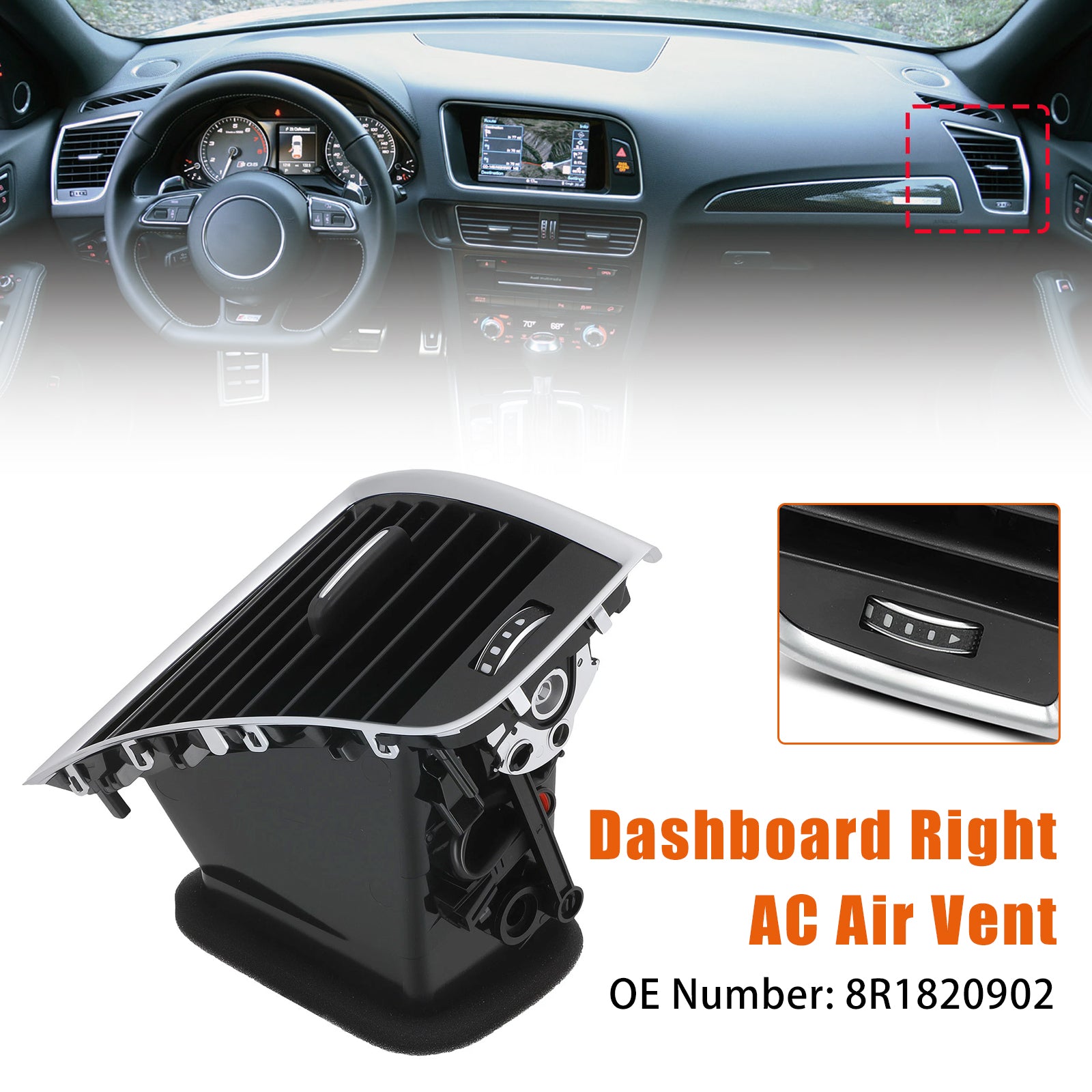 Front Right Dash A/C Air Vent Assembly 8R1820902 for Audi Q5 SQ5 2009-2017
