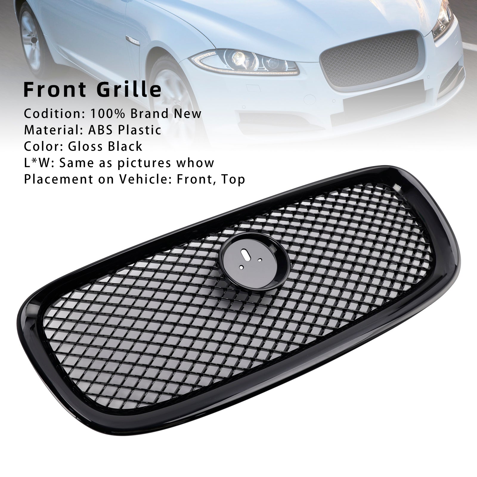 XF-R Style Front Bumper Grill Grille Fit Jaguar XF 2012-2015 Gloss Black