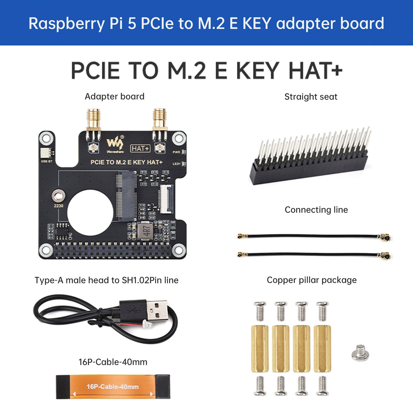 Raspberry Pi 5 PCIe to M.2 E Key Expansion Board For NGFF Wireless Network Card