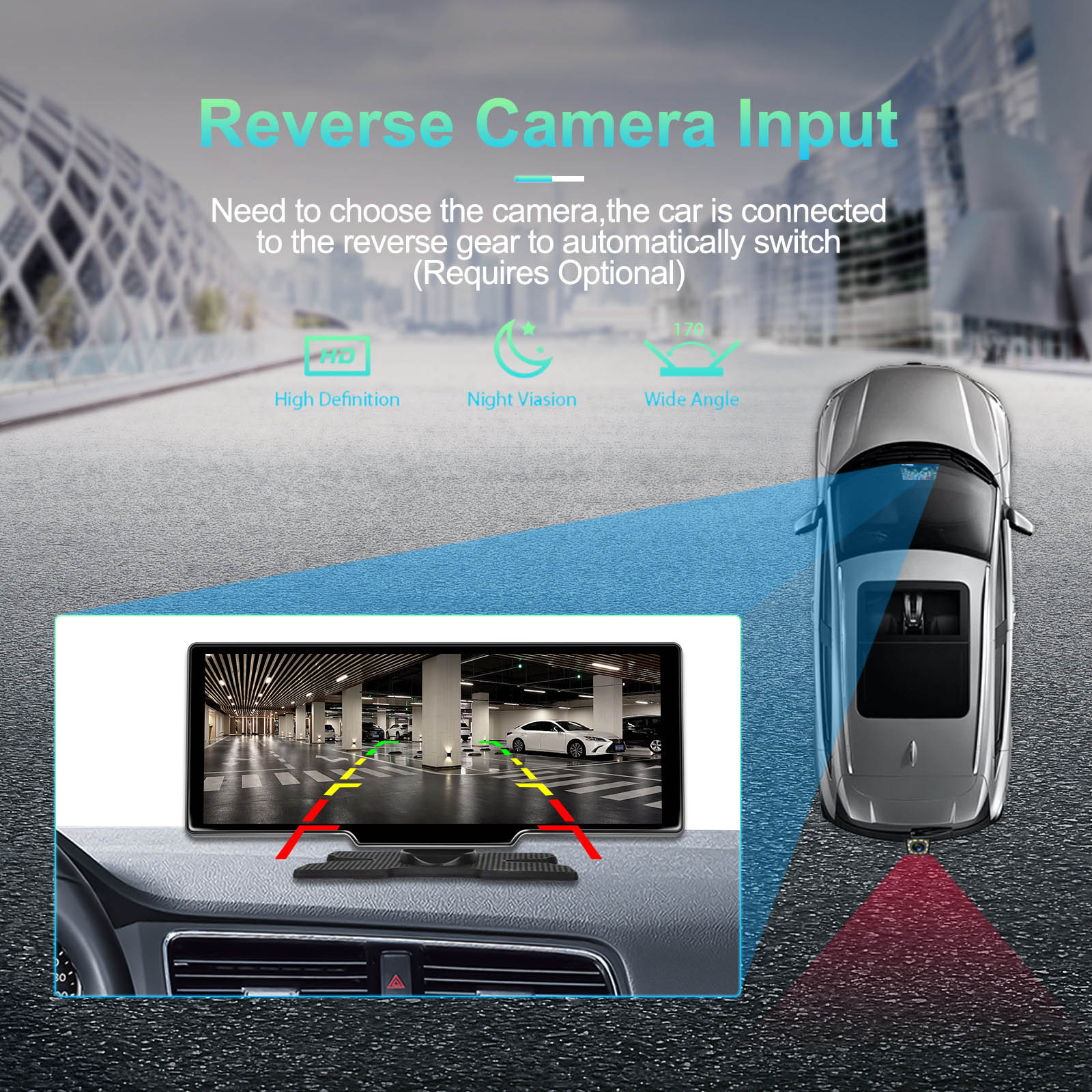 10.26" Portable Bluetooth Car Navigation Carplay Wireless Car Radio + AHD Camera