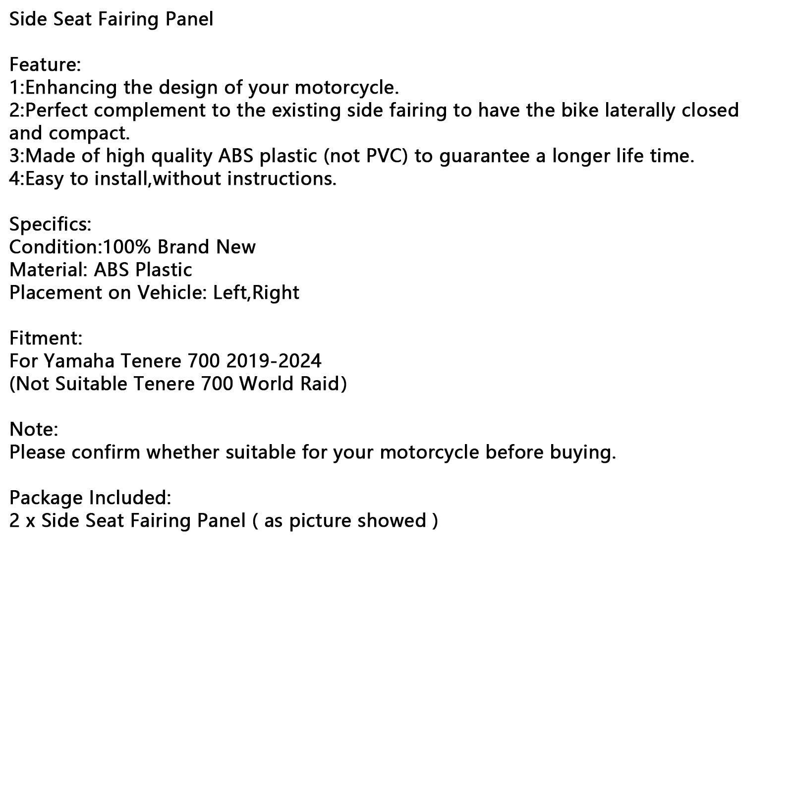 Side Seat Fairing Panel Cowl For Yamaha Tenere 700 2019-2024