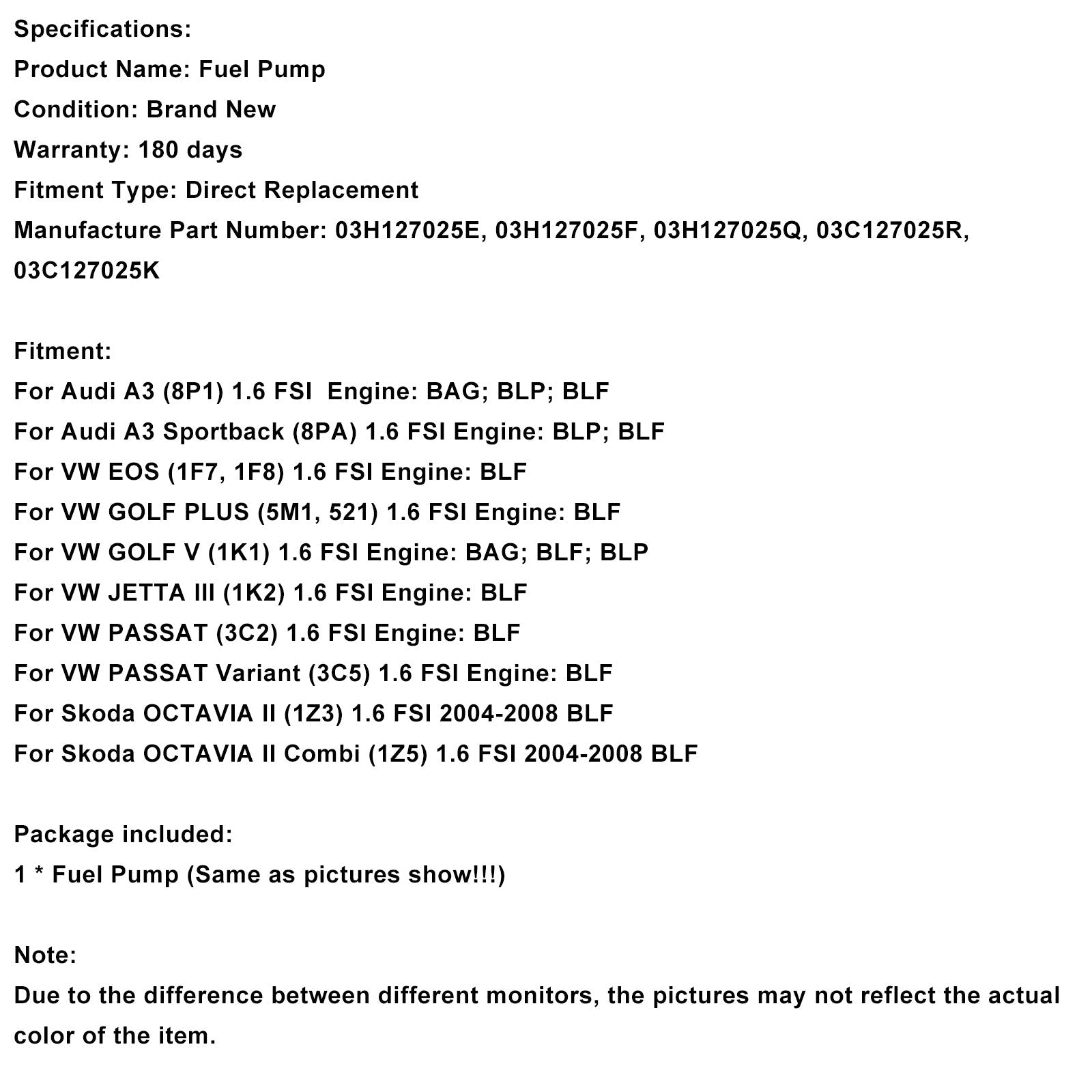 2004-2008 Skoda OCTAVIA II Combi (1Z5) 1.6 FSI BLF High Pressure Fuel Pump 03C127025R