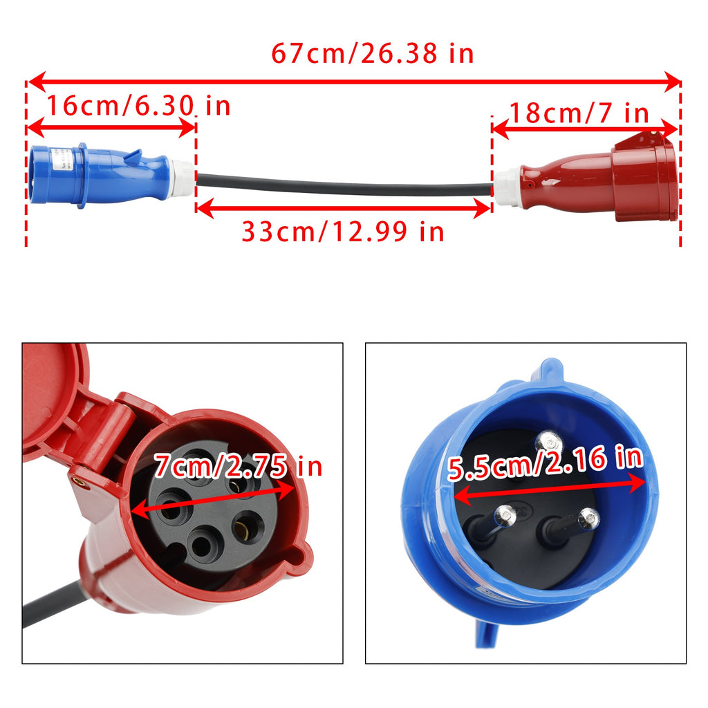 CEE Socket Coupling Plug Recessed Socket Phase Inverter 32A 3 Phase to