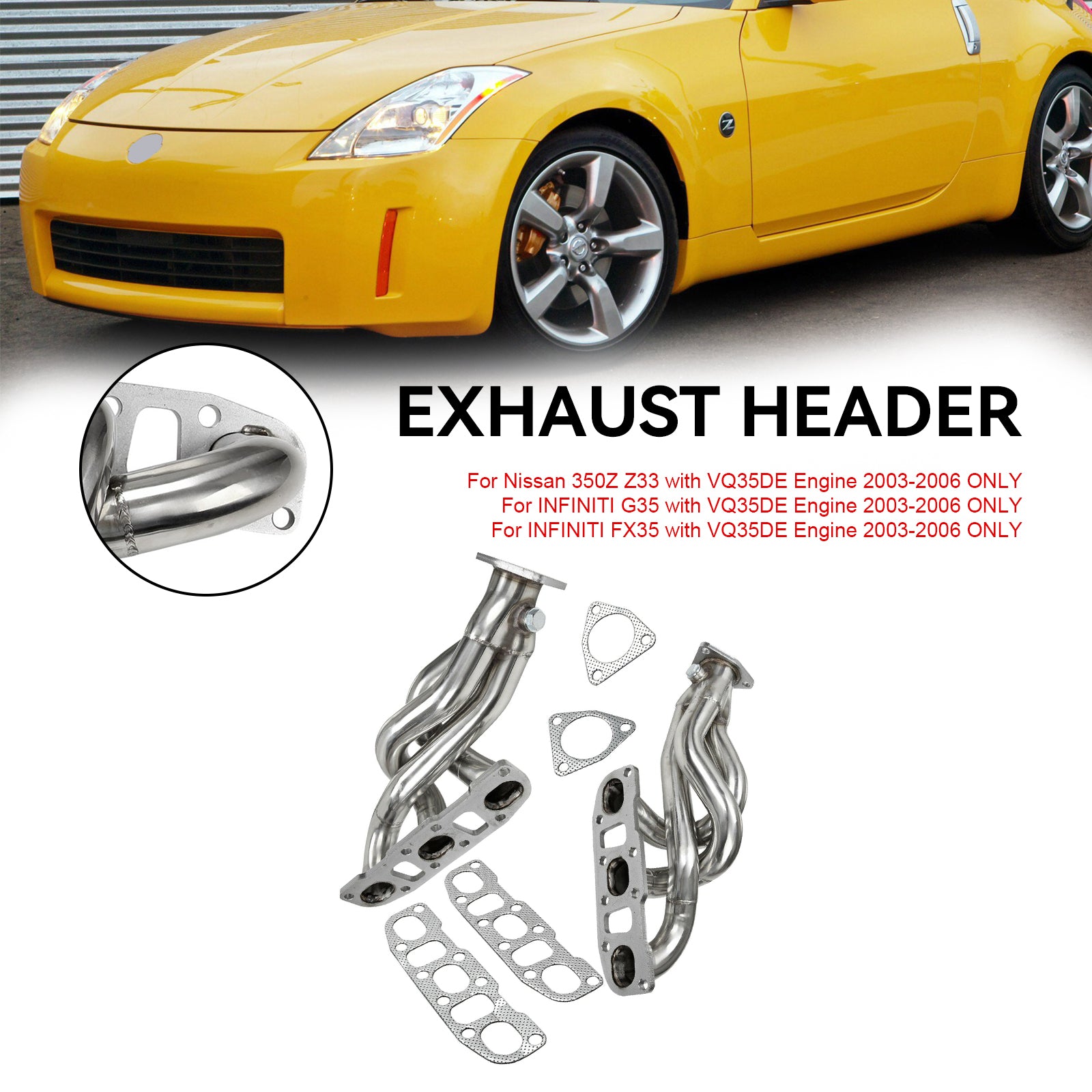 Shorty Headers fit Nissan 350Z Z33 03-06 fit INFINITI G35 FX35 VQ35DE V6 3.5L