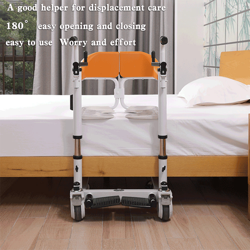 Silla para pacientes Silla de ruedas con elevación transferida y asiento dividido en 180° y cuña de 440 lb