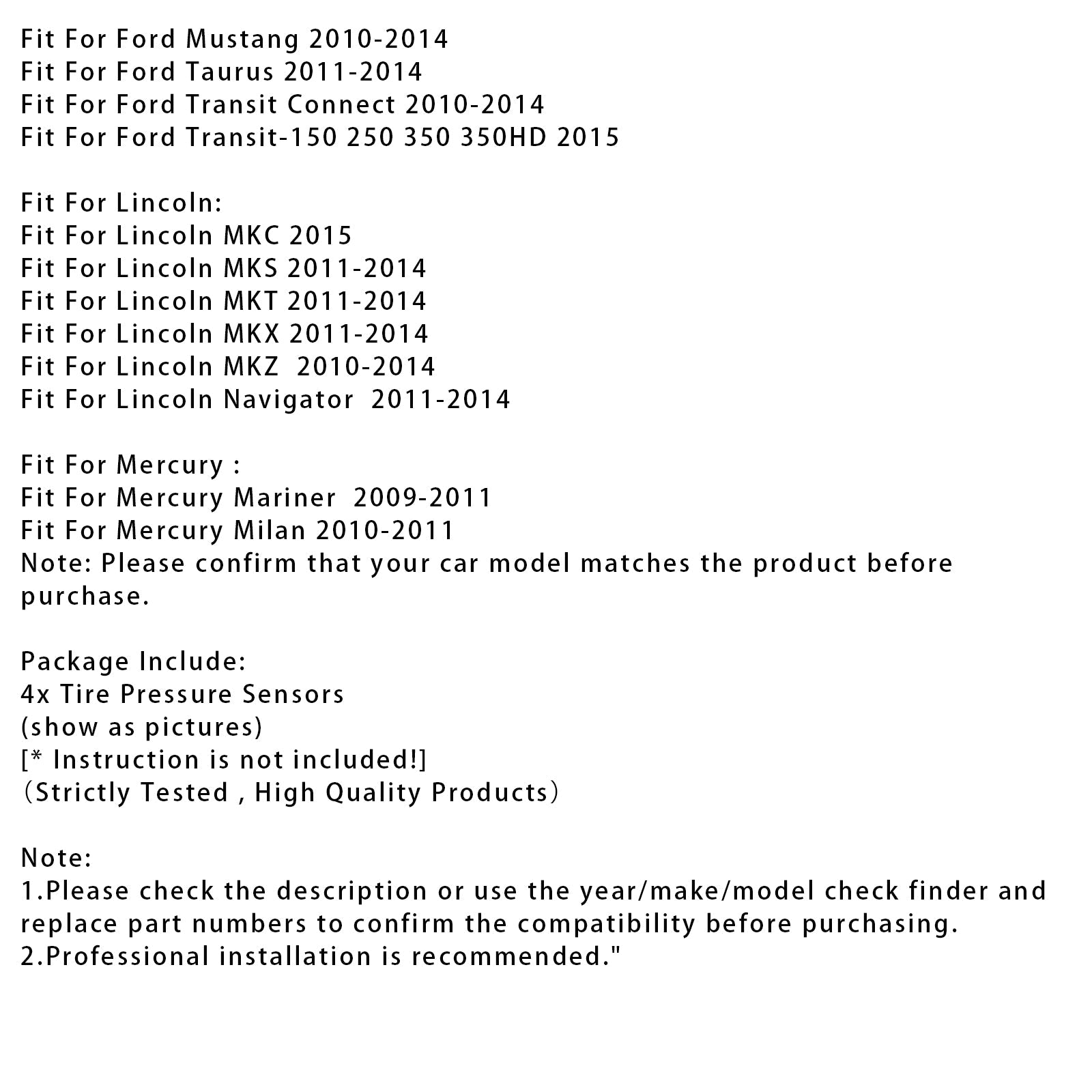 4X TPMS Tire Pressure Sensor For Ford Focus Fiesta C-Max Transit DE8T1A180AA