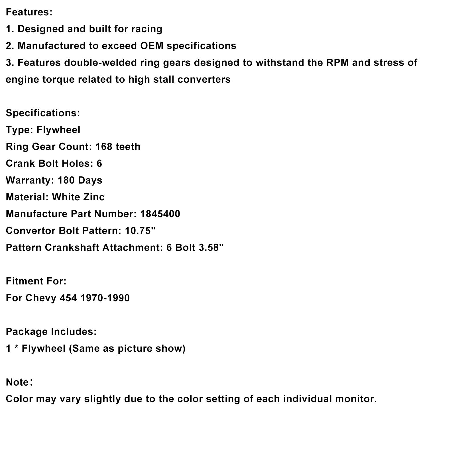 1970-1990 Chevy 454 White Zinc External 168-Teeth Steel Flexplate 1845400