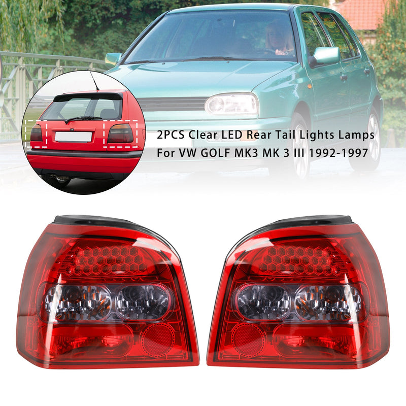 VW GOLF MK3 MK 3 III 1992-1997 2PCS Clear LED Rear Tail Lights Lamps