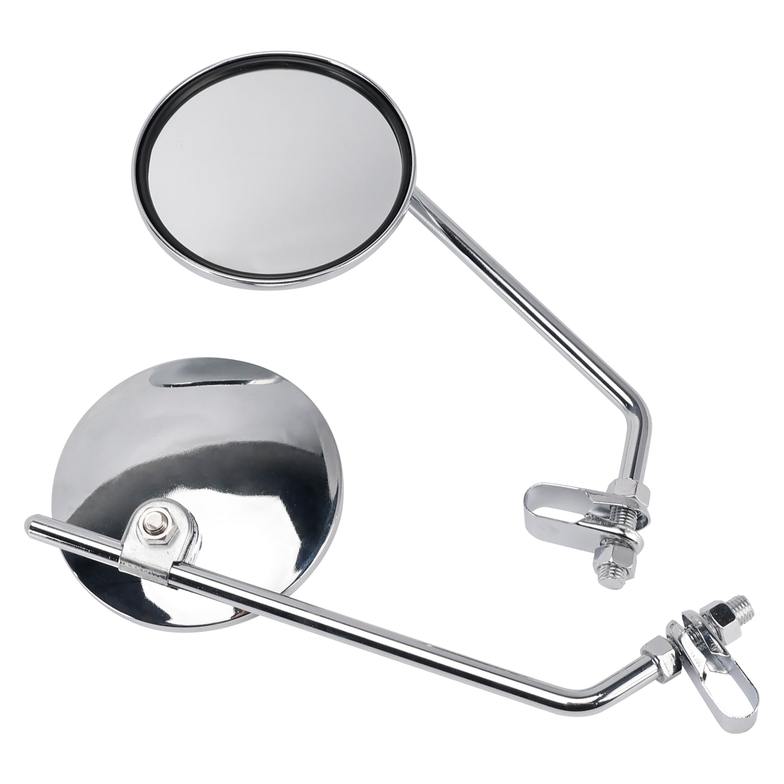 Pair Universal Motorcycle 4" Chrome Clamp-On Mirrors - Round for 7/8" in Bars