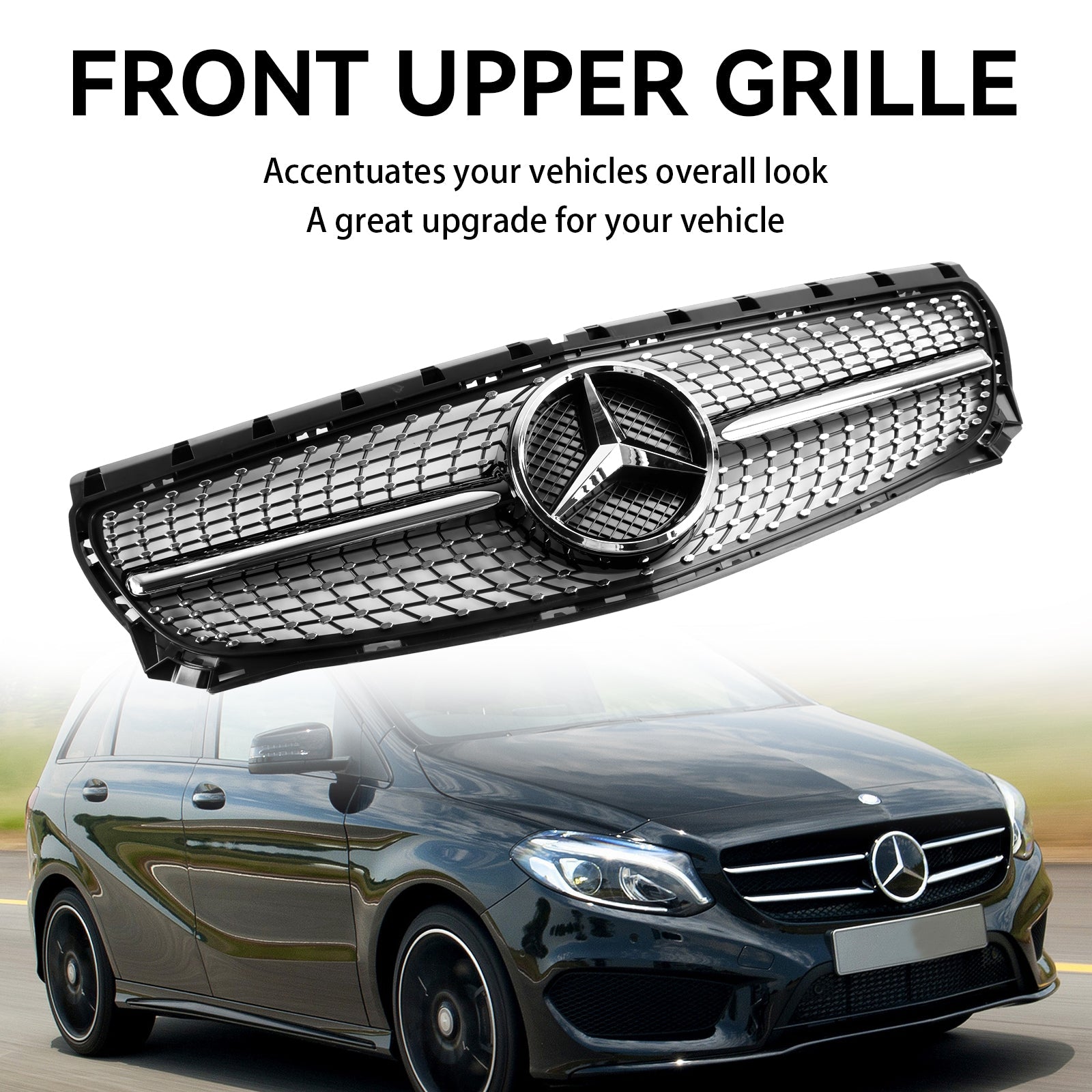 Front Bumper Grill Grille Fit Mercedes Benz B-Class W246 2011-2014 Diamond