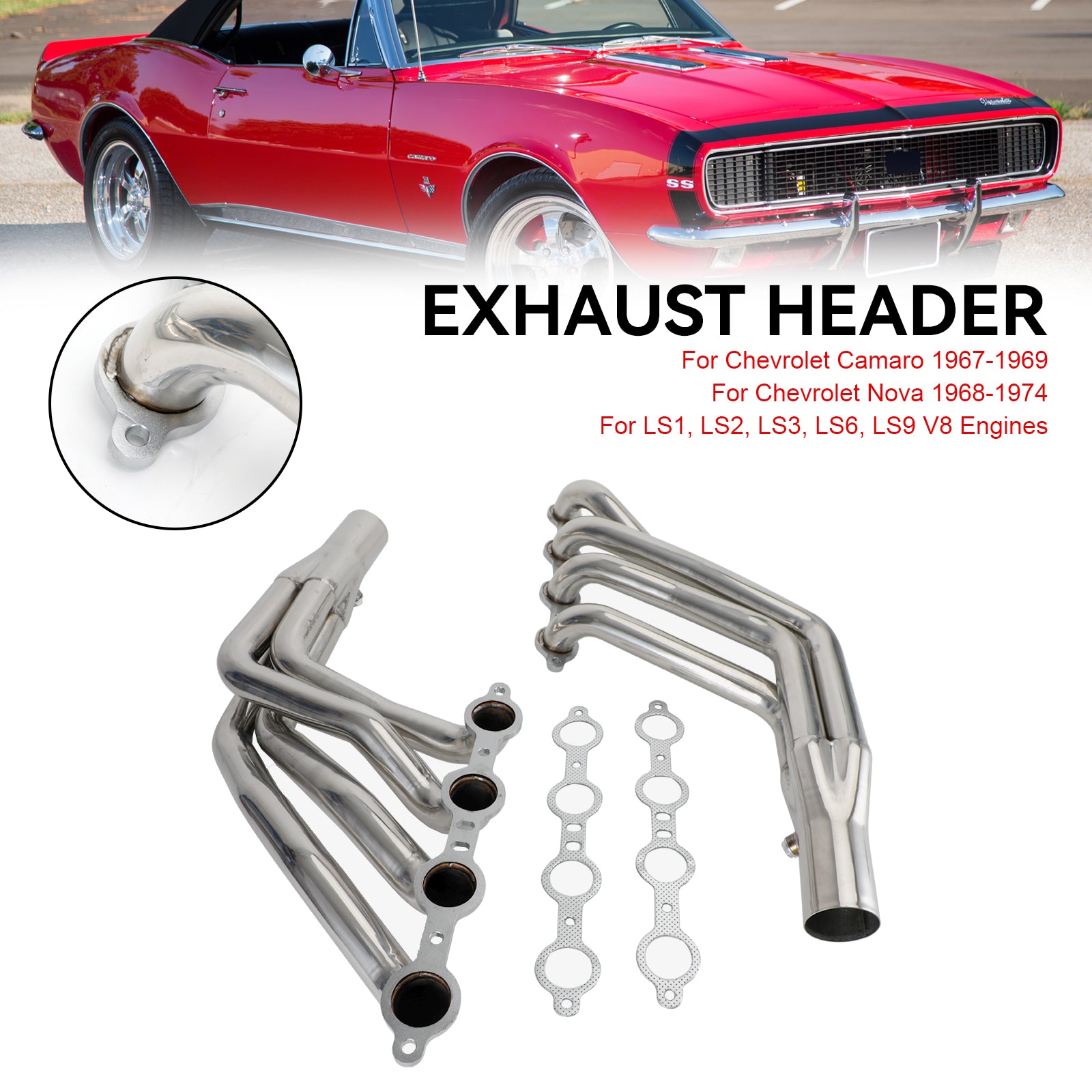 Longtube LS Conversion Exhaust Headers Fit Chevrolet Camaro 67-69 Nova V8 68-74