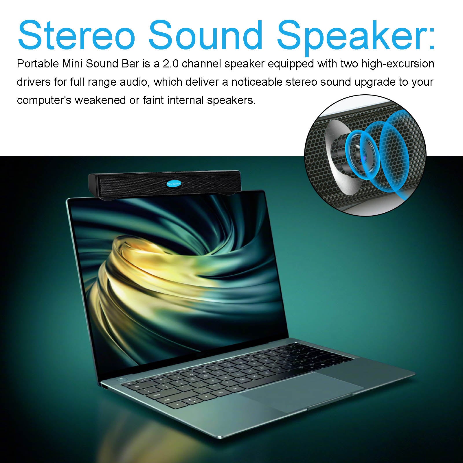 Wired USB Computer Speakers Mini Stereo Sound Bar for Desktop PC Laptop Black