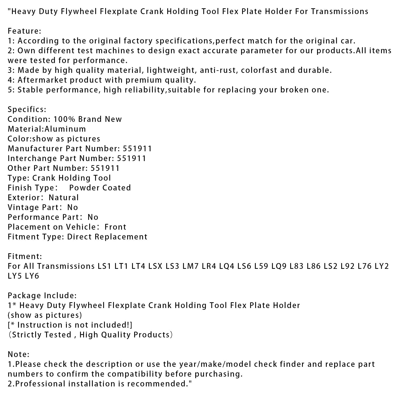 Heavy Duty Flywheel Flexplate Crank Holding Tool Flex Plate Holder