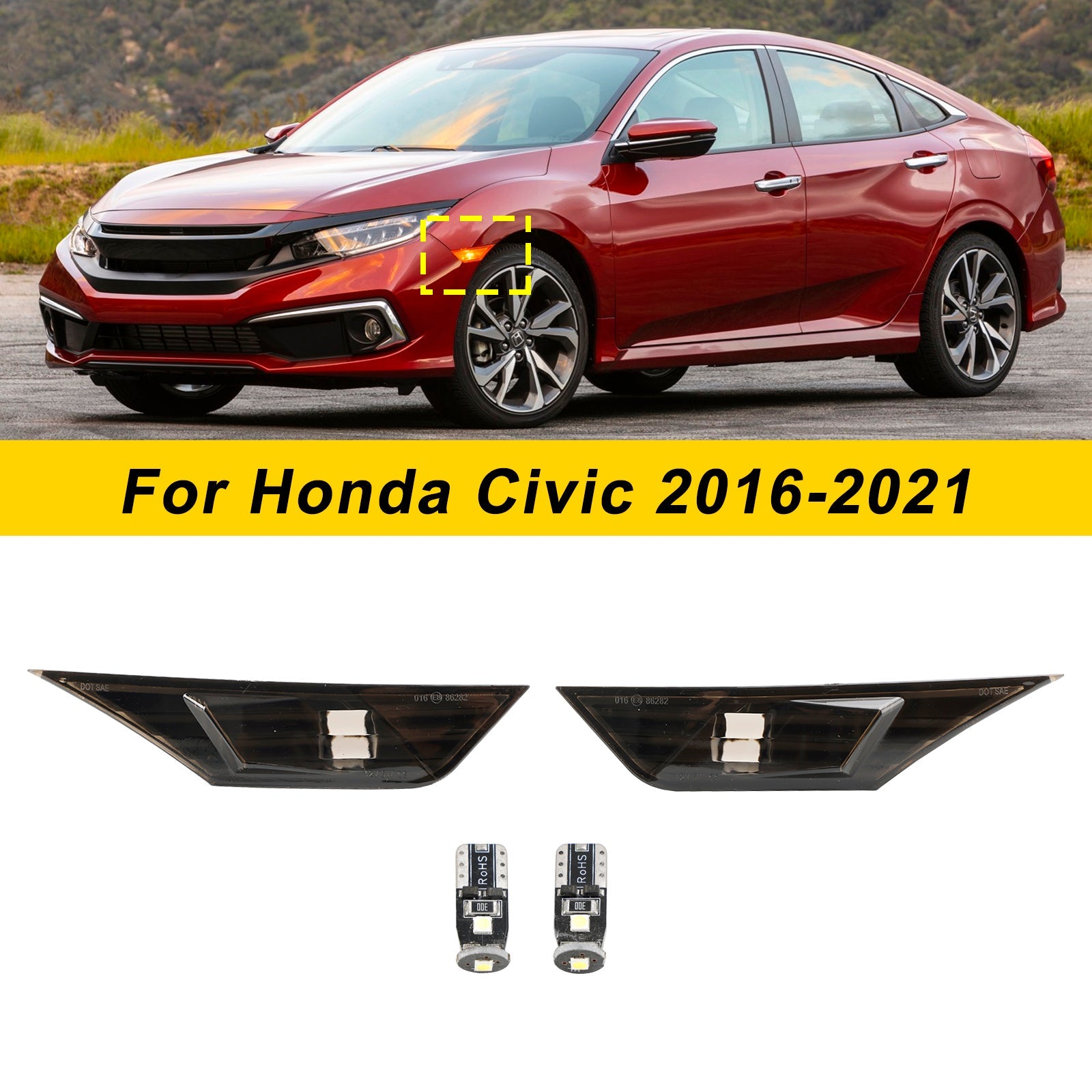 مصباح إشارة الانعطاف الجانبي مع لمبة الإضاءة لسيارة Honda Civic 2016-2021