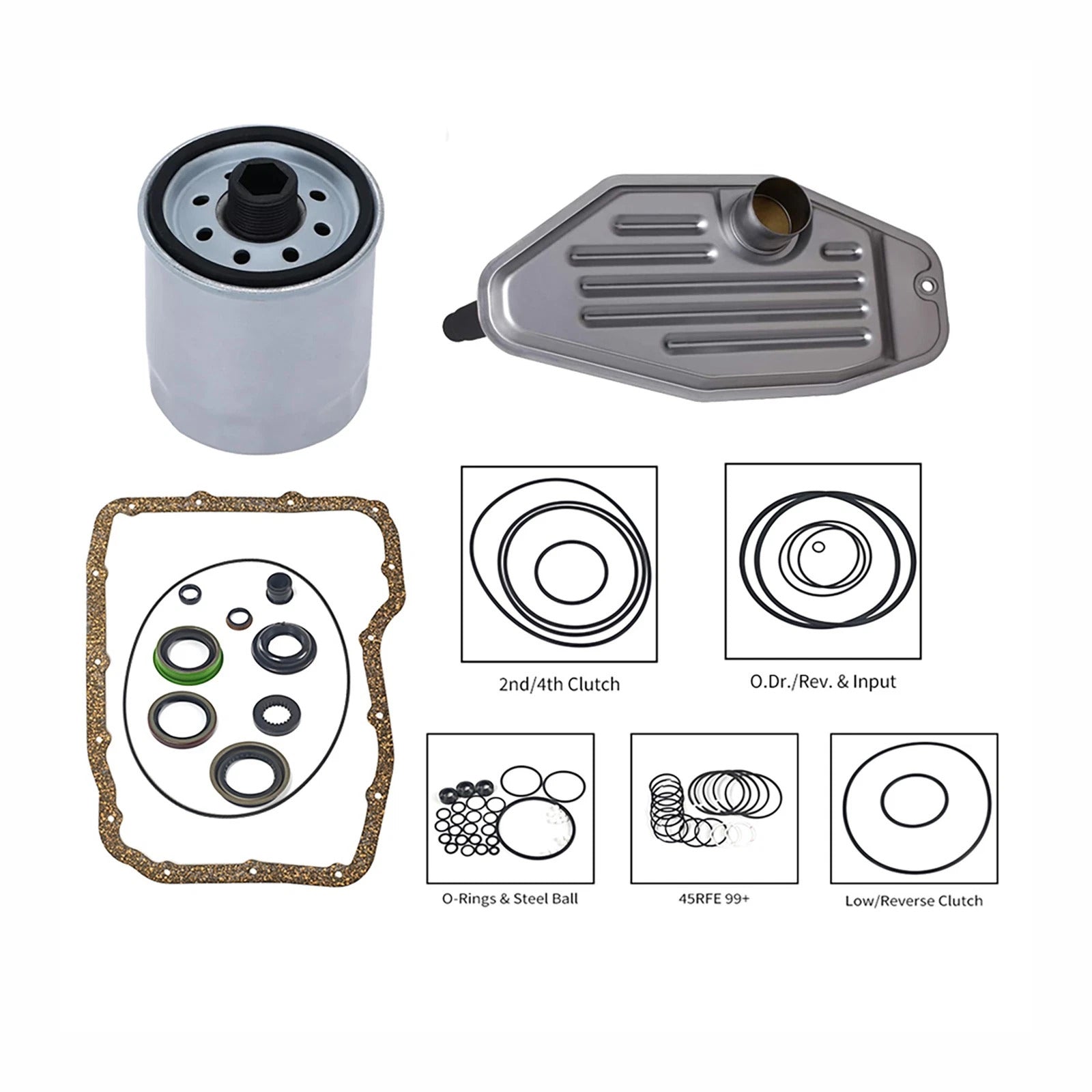 2006-2017 Jeep Grand Cherokee 5.7L Transmission Master Rebuild Kit & 4WD Filter Friction Steel 45RFE 545RFE 65RFE