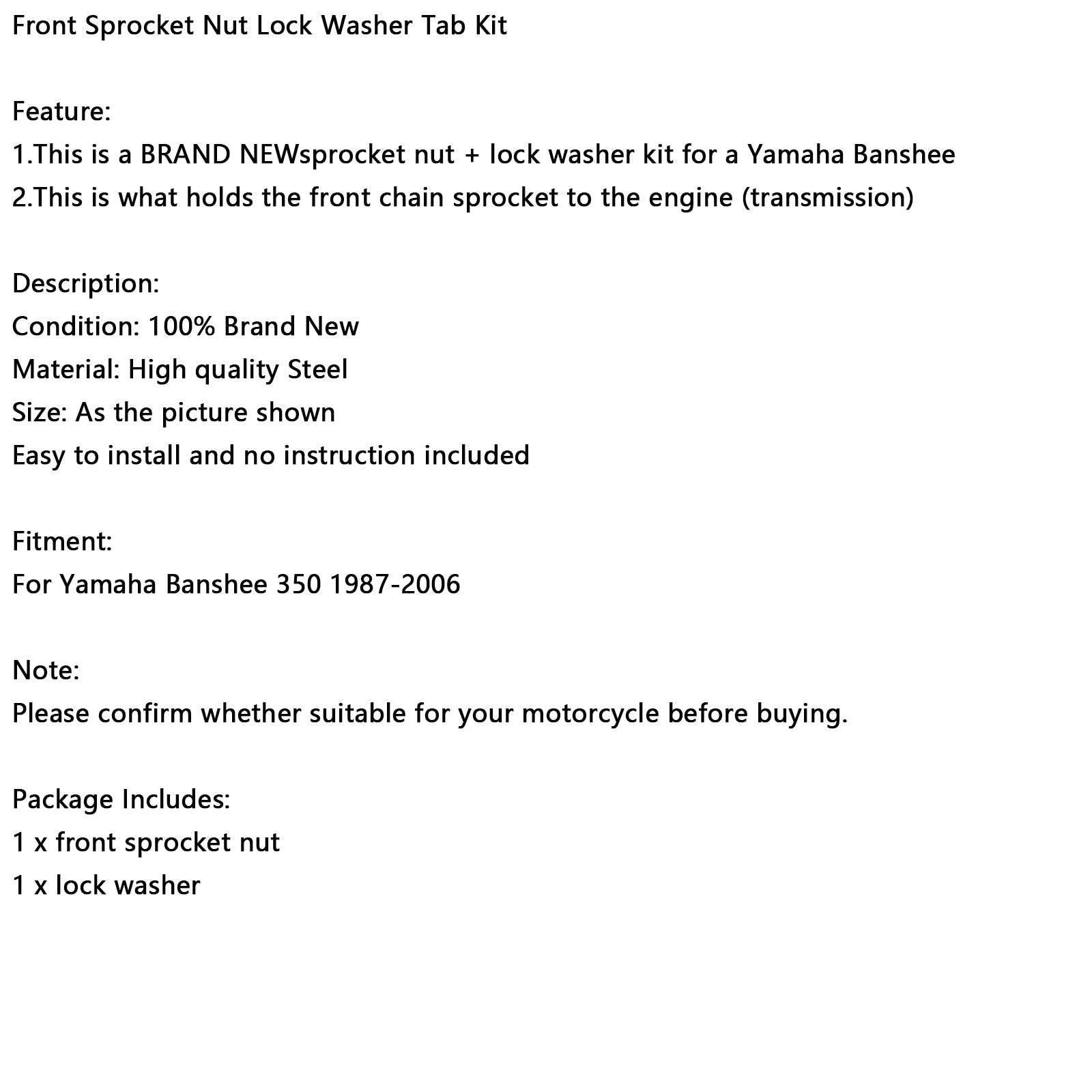 1987-2006 Yamaha Banshee 350 YFZ350 Chain Front Sprocket Nut Lock Washer Tab