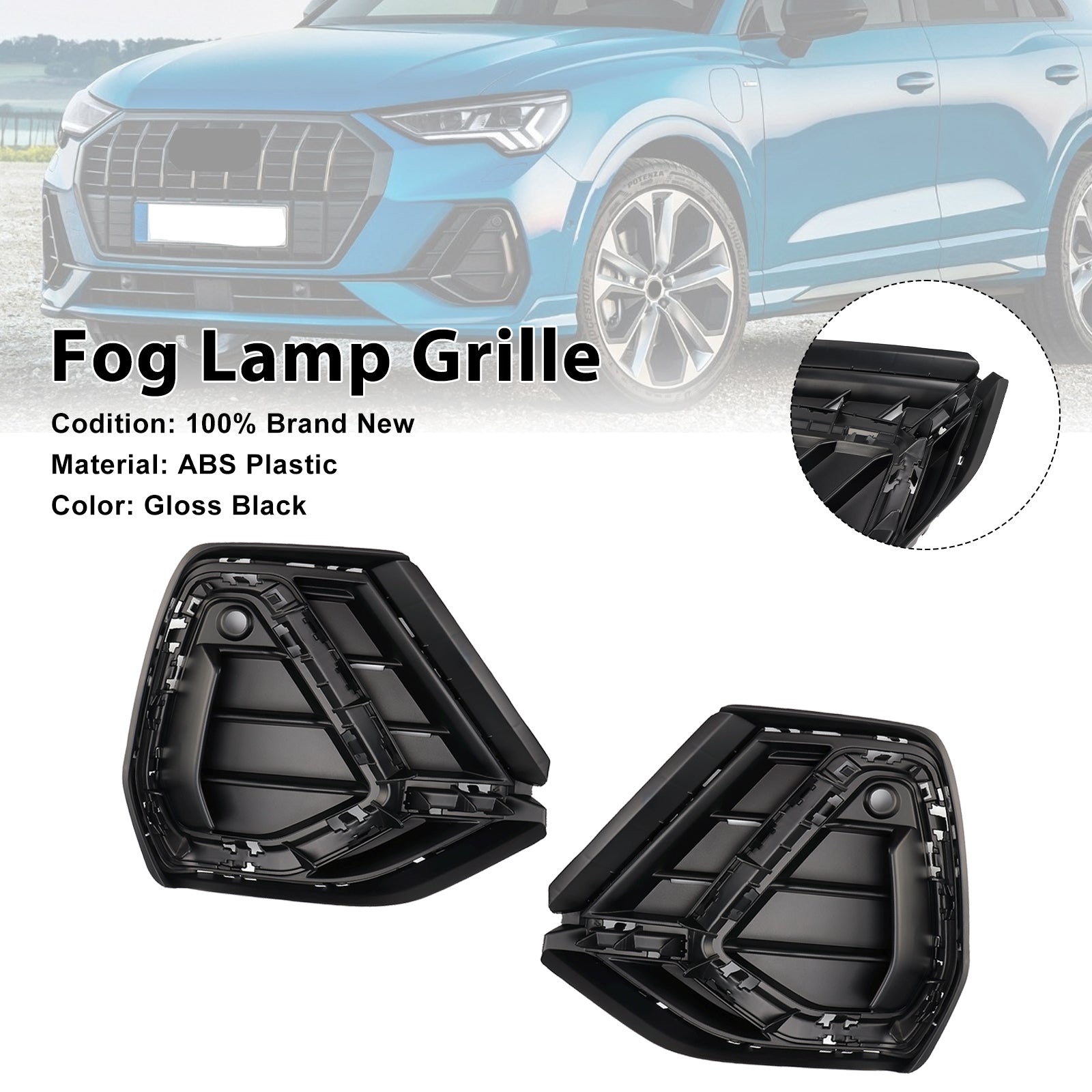 2019-2022 Audi Q3 S-Line 2PCS Gloss Black Front Bumper Grille Cover