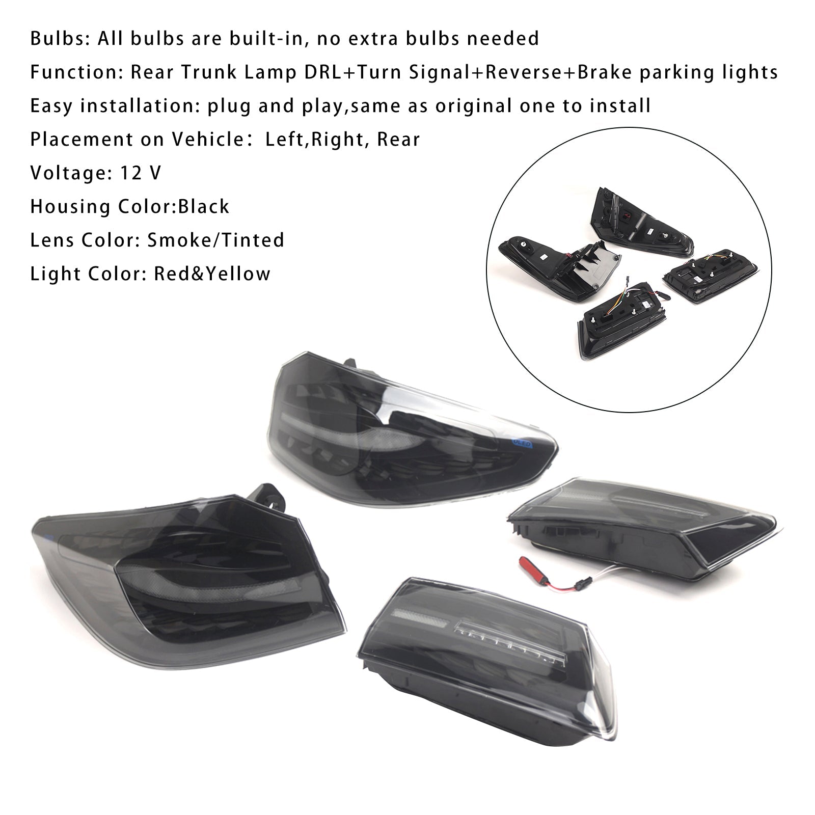 2018-2020 BMW 5 G30 G38 L&R Smoked LED Tail Lights Rear Lamp Assembly 63217376469 63217376470