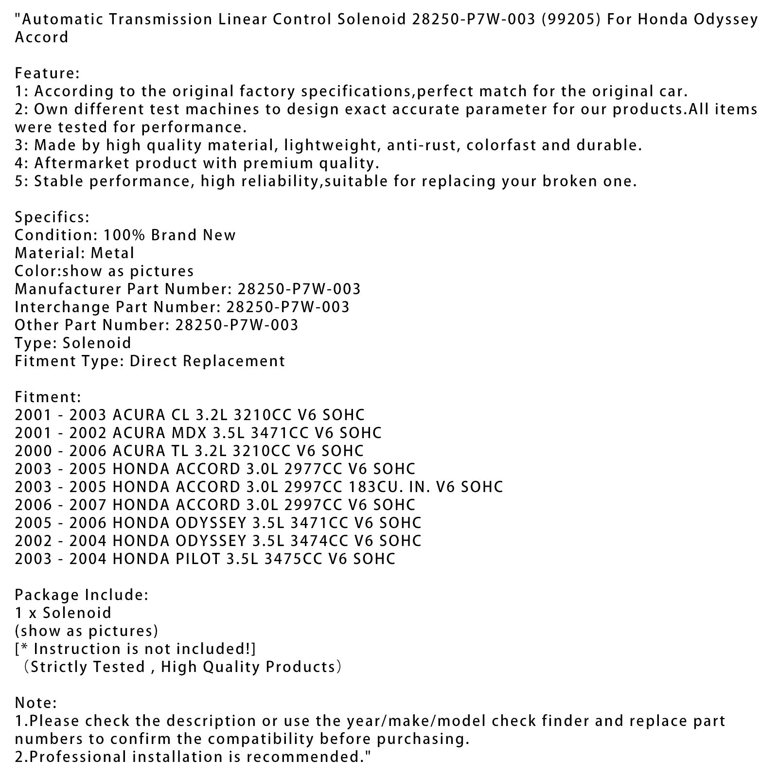 Automatic Transmission Linear Control Solenoid For Honda Odyssey Accord